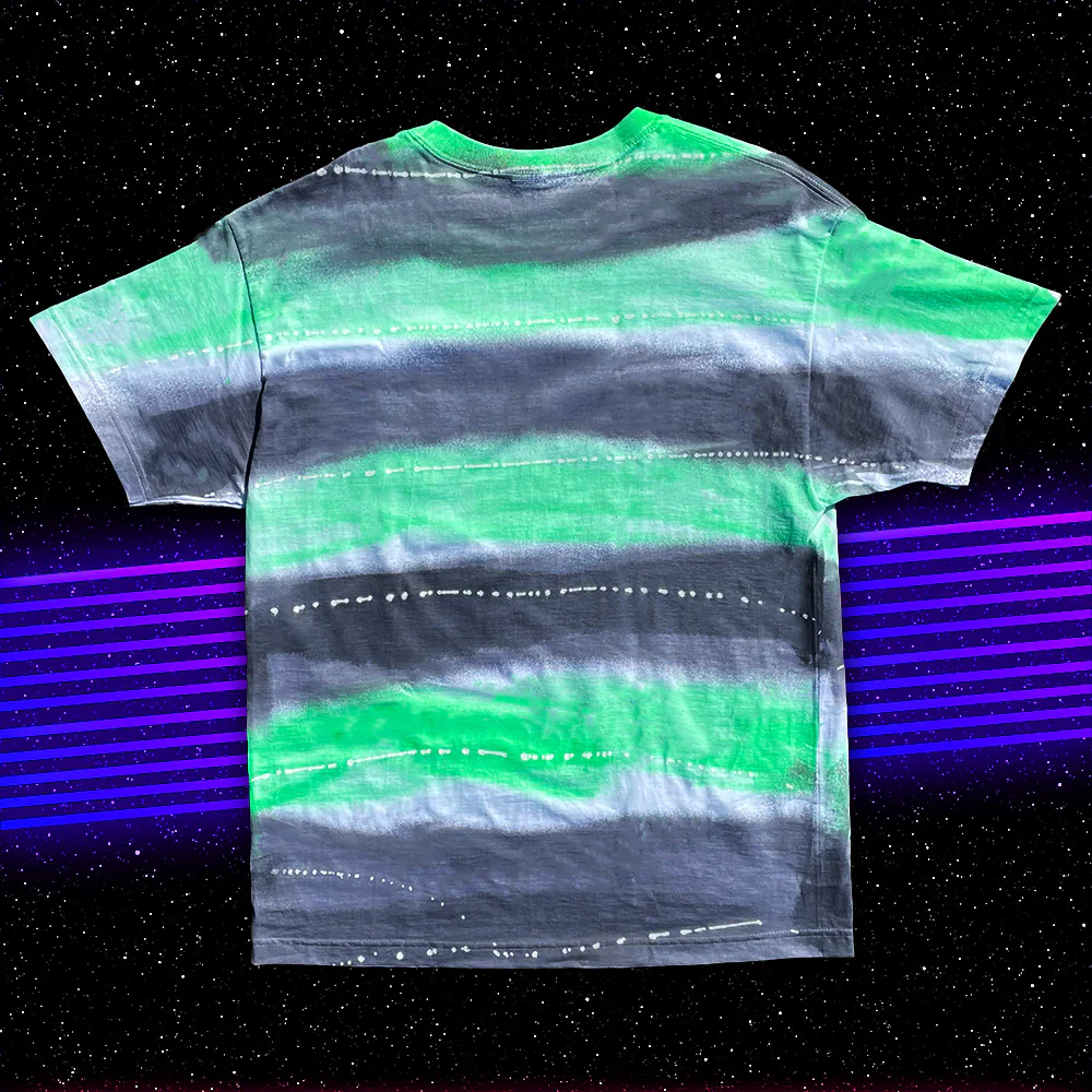 1980s Hand-Painted Retro Beach Style Tee - Green/Grey - Image 2