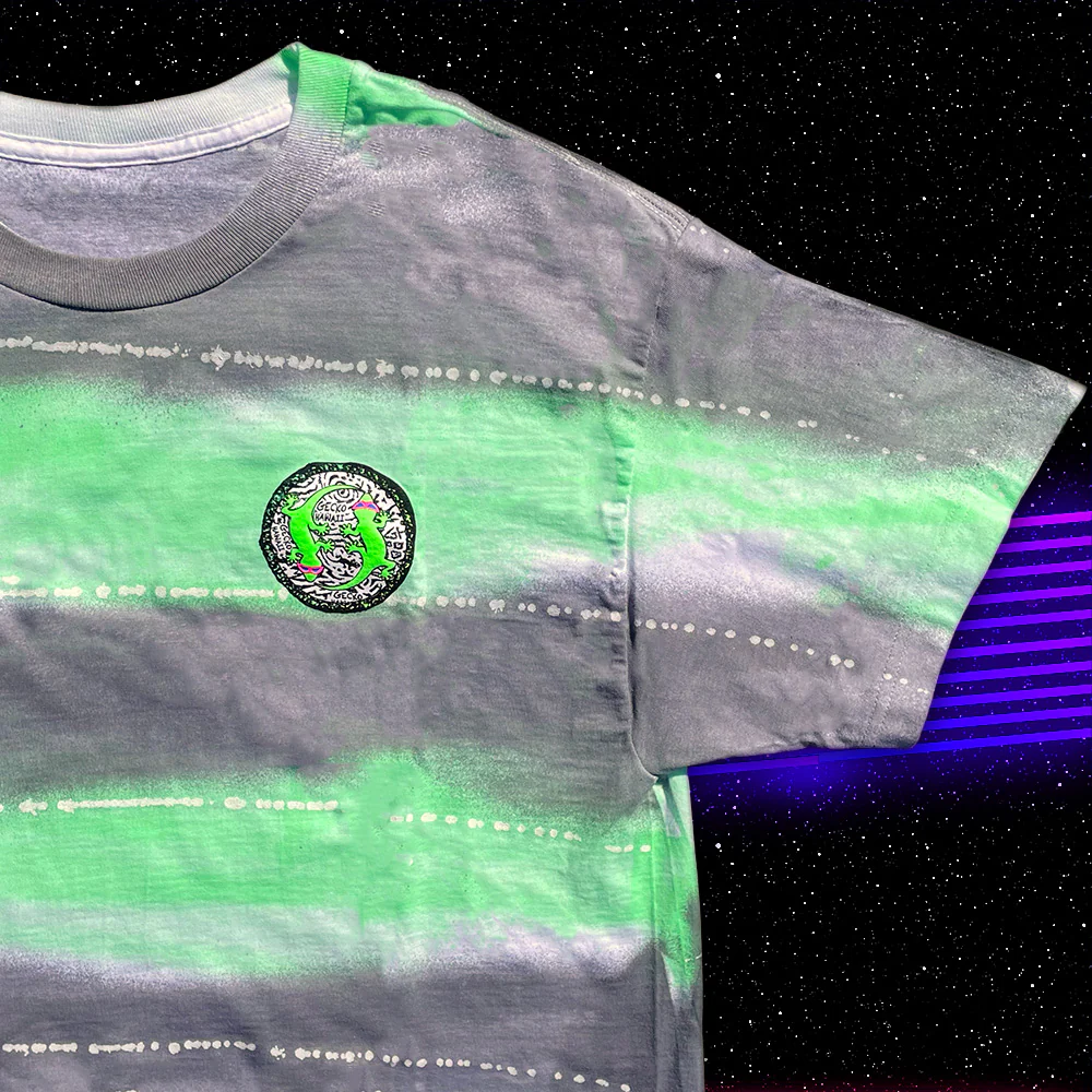 1980s Hand-Painted Retro Beach Style Tee - Green/Grey - Image 3