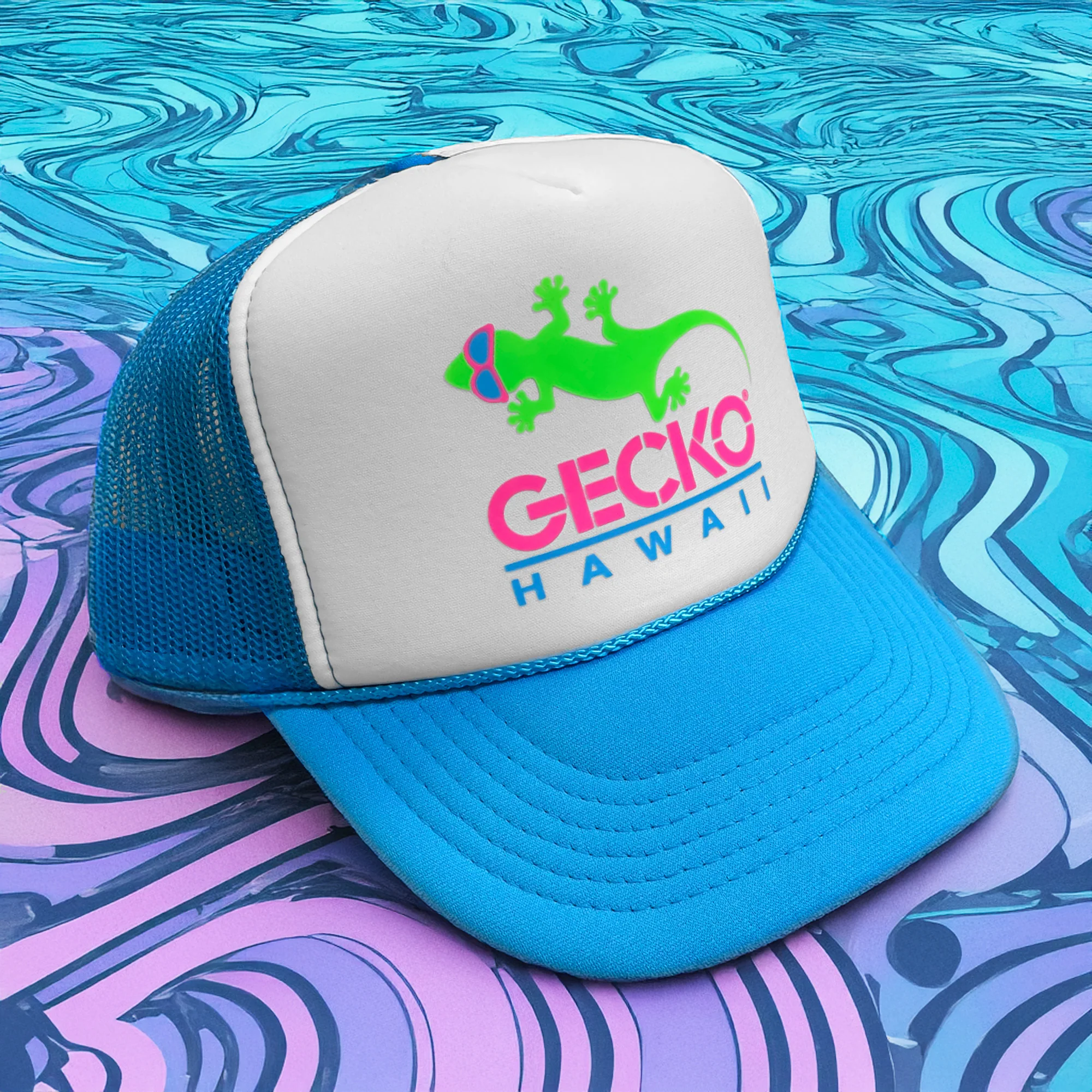 1980's Neon Blue Trucker Hat - Image 5