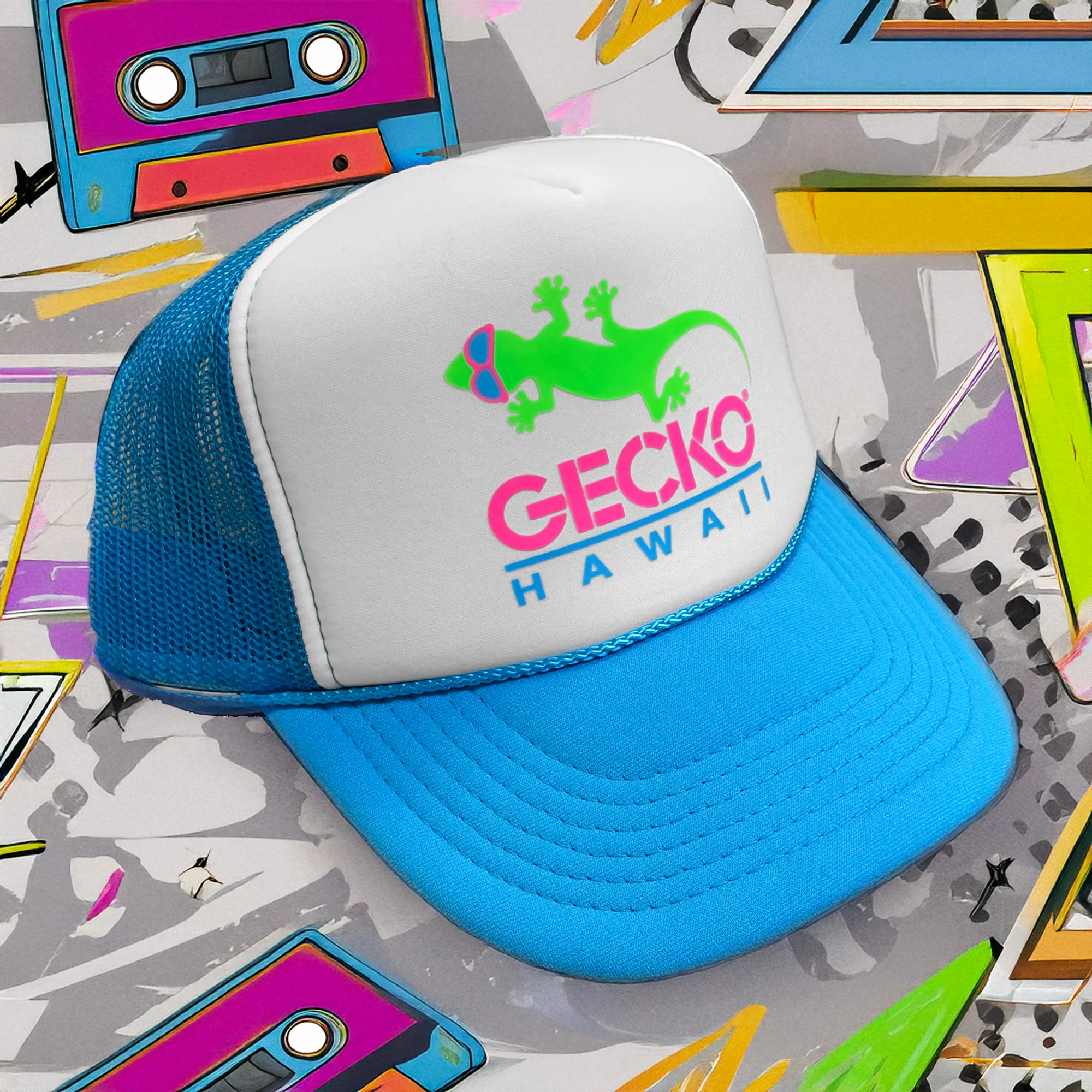 1980's Neon Blue Trucker Hat - Image 6
