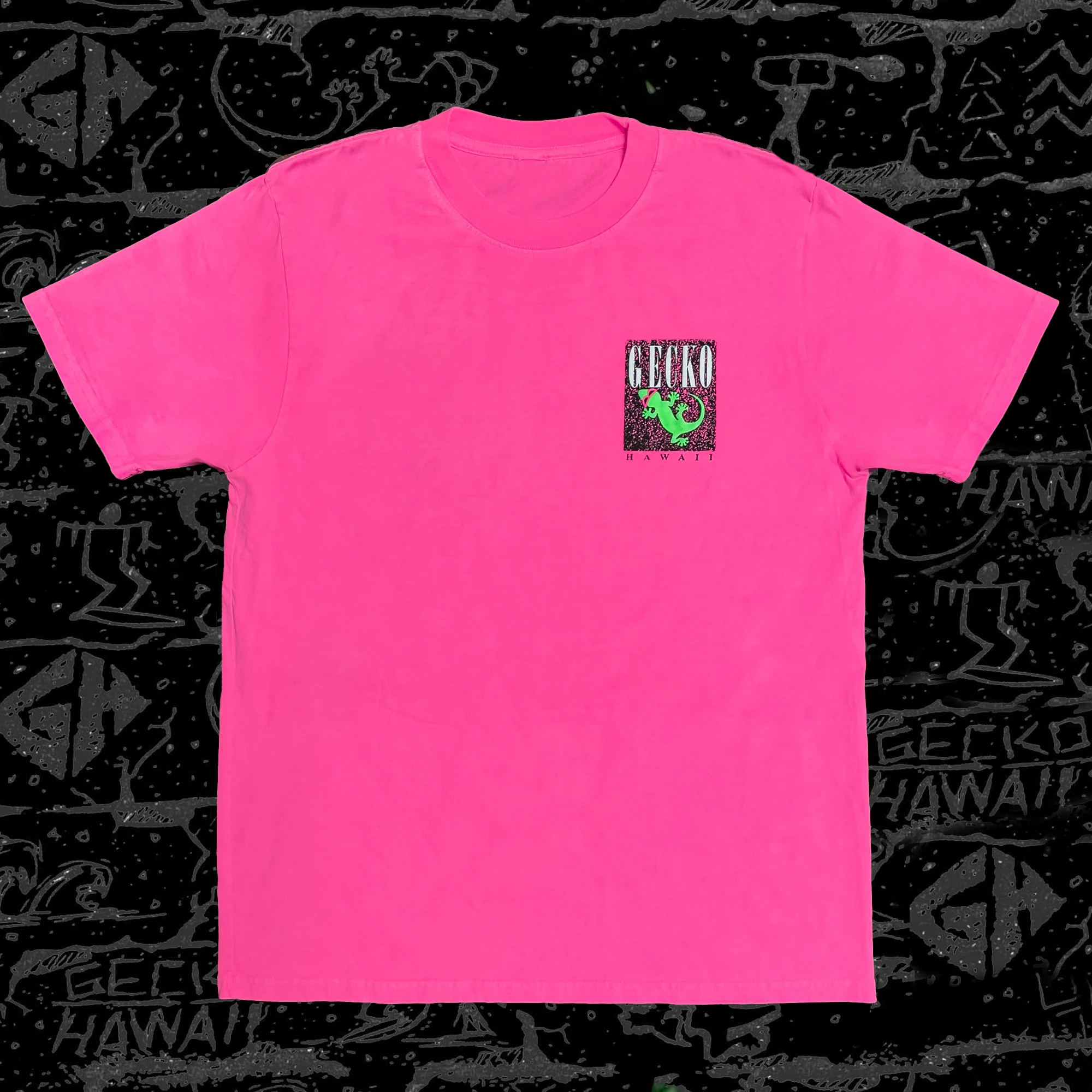 1987 Gecko Marble Hot Pink Neon Pigment Tee - Image 2