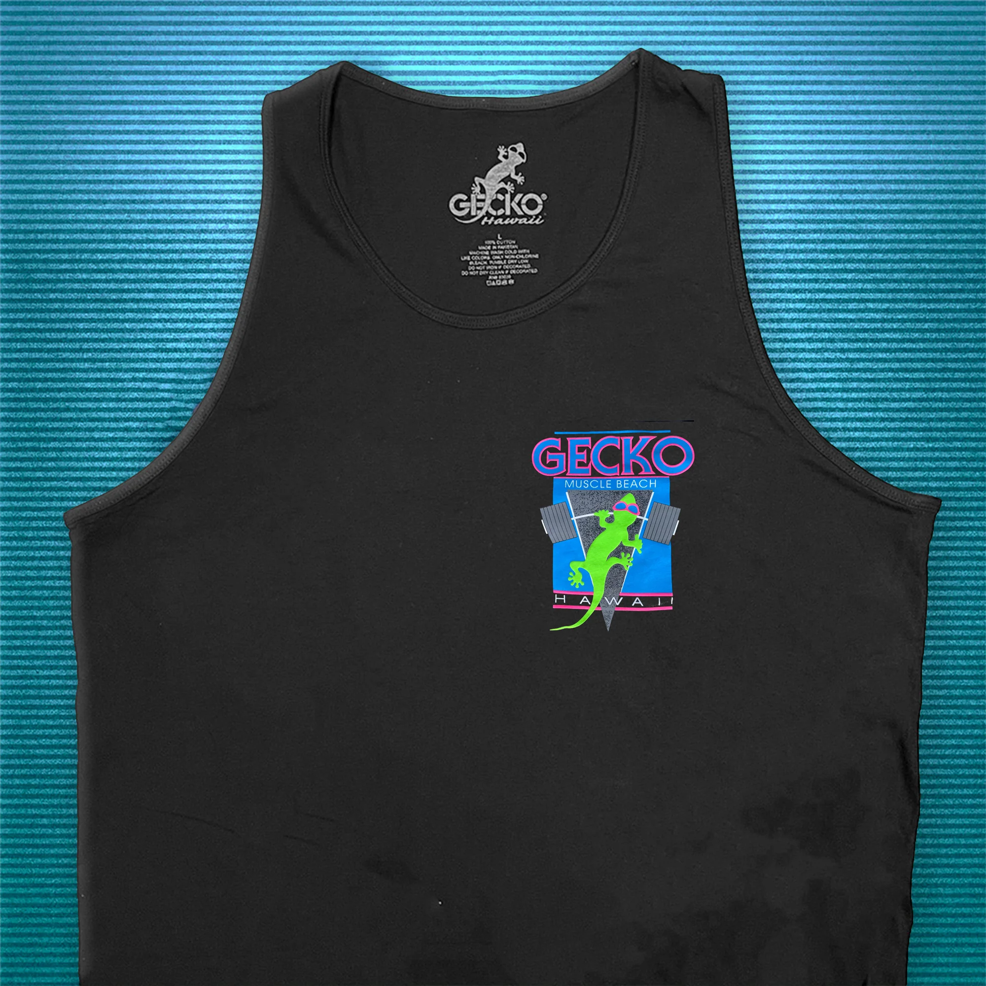 1987 Original Gecko Muscle Beach Black Tank - Image 2