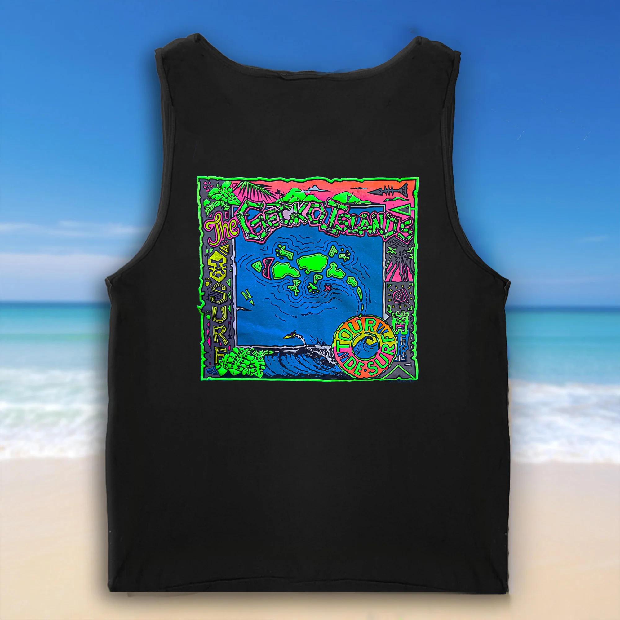 1987 Wild Gecko Islands Black Tank Top