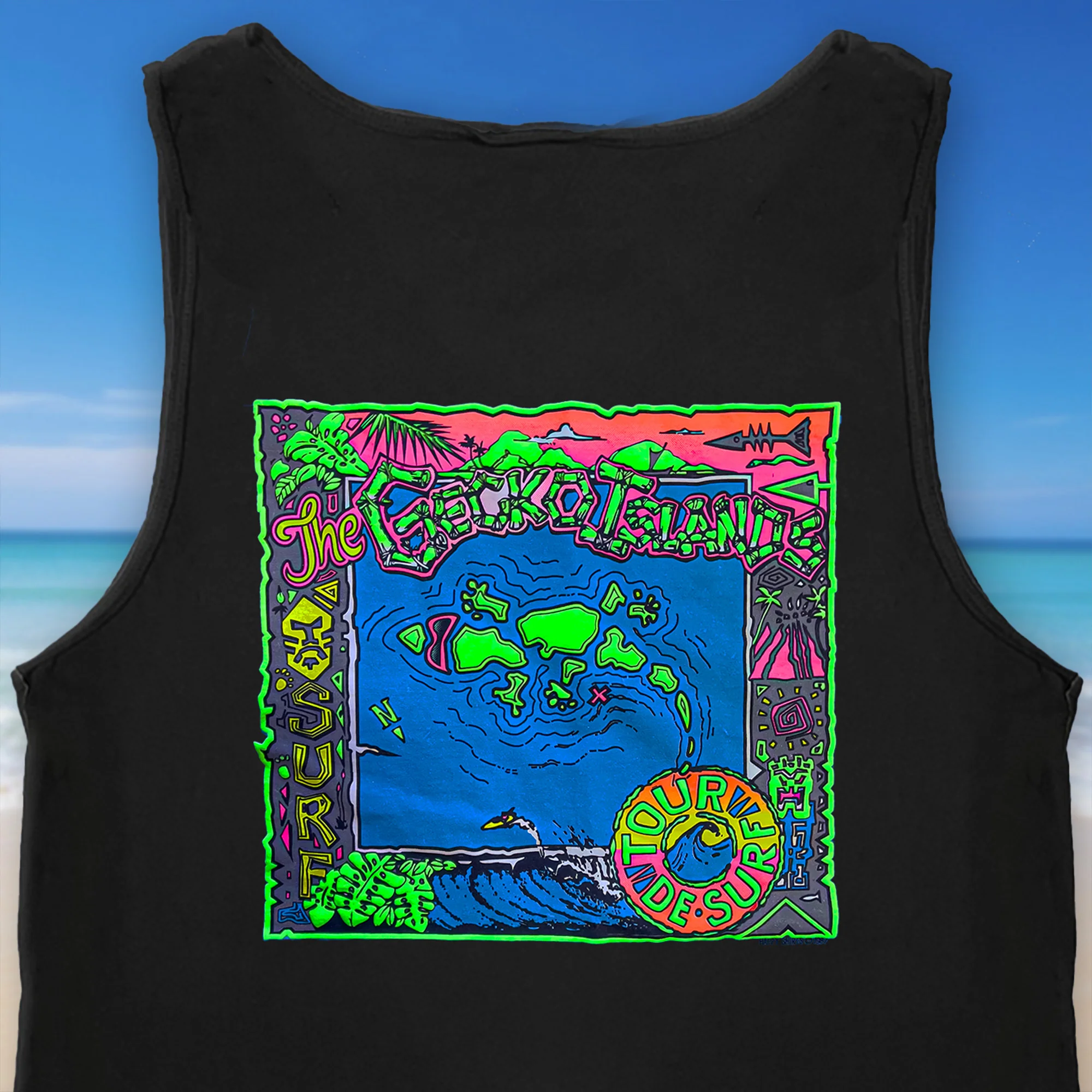 1987 Wild Gecko Islands Black Tank Top - Image 2