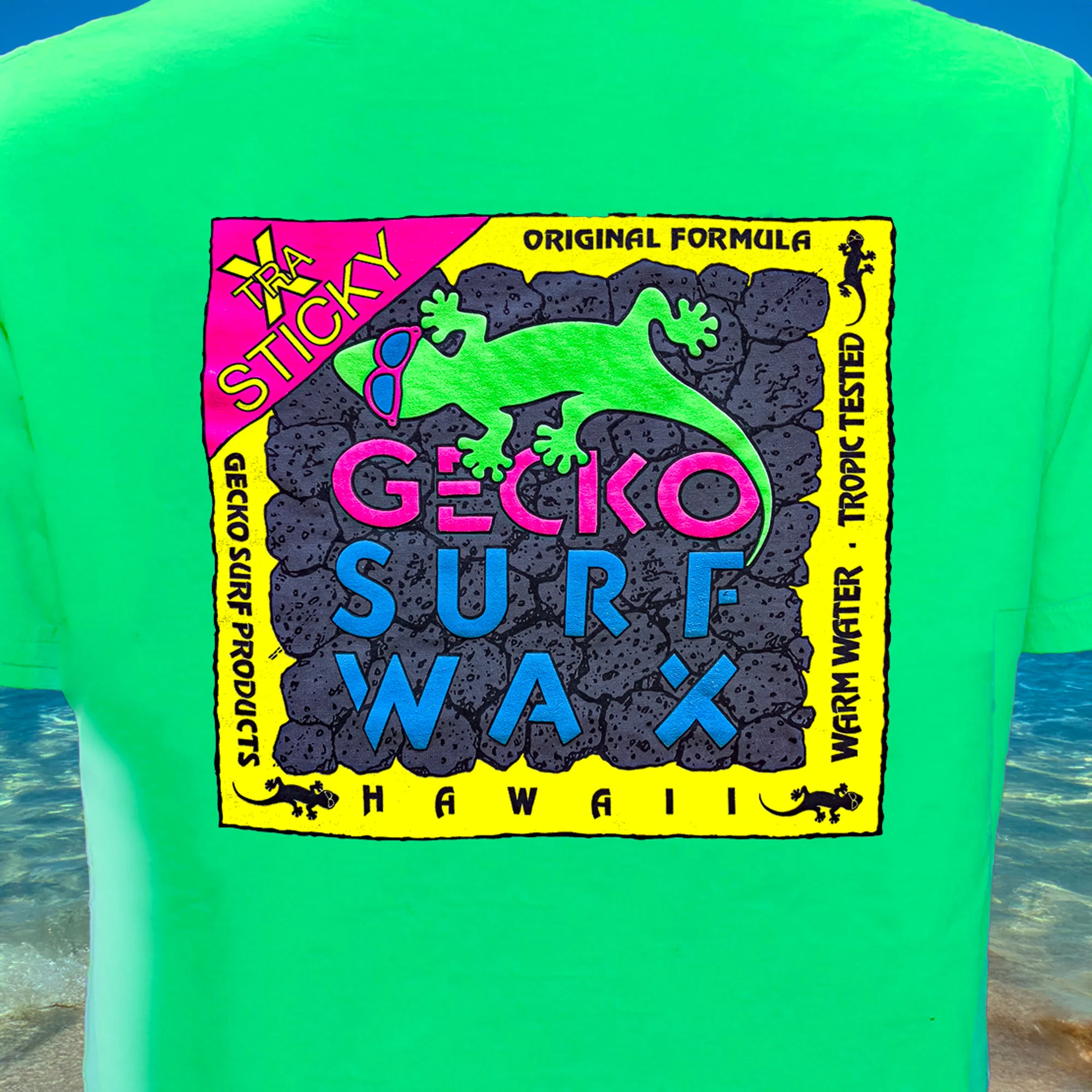 1988 Gecko Surf Wax - 1980's Neon Green Tee - Image 5