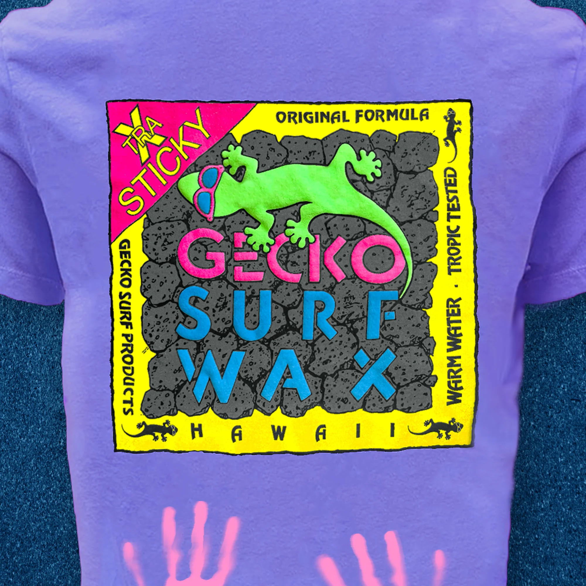 1988 Gecko Surf Wax - Purple to Pink HyperFlash Tee - Image 6