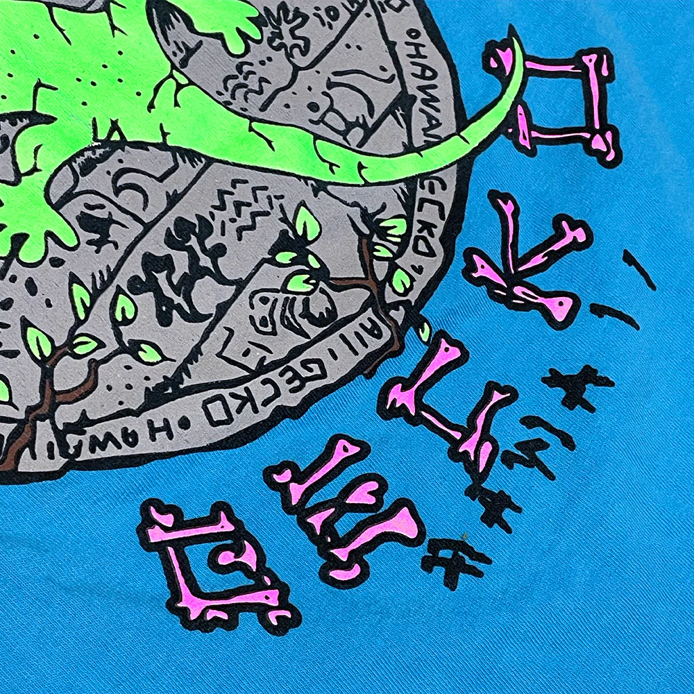 1988 Primitive Gecko - 1980s Neon Blue Razz Single Stitch Tee - Image 4