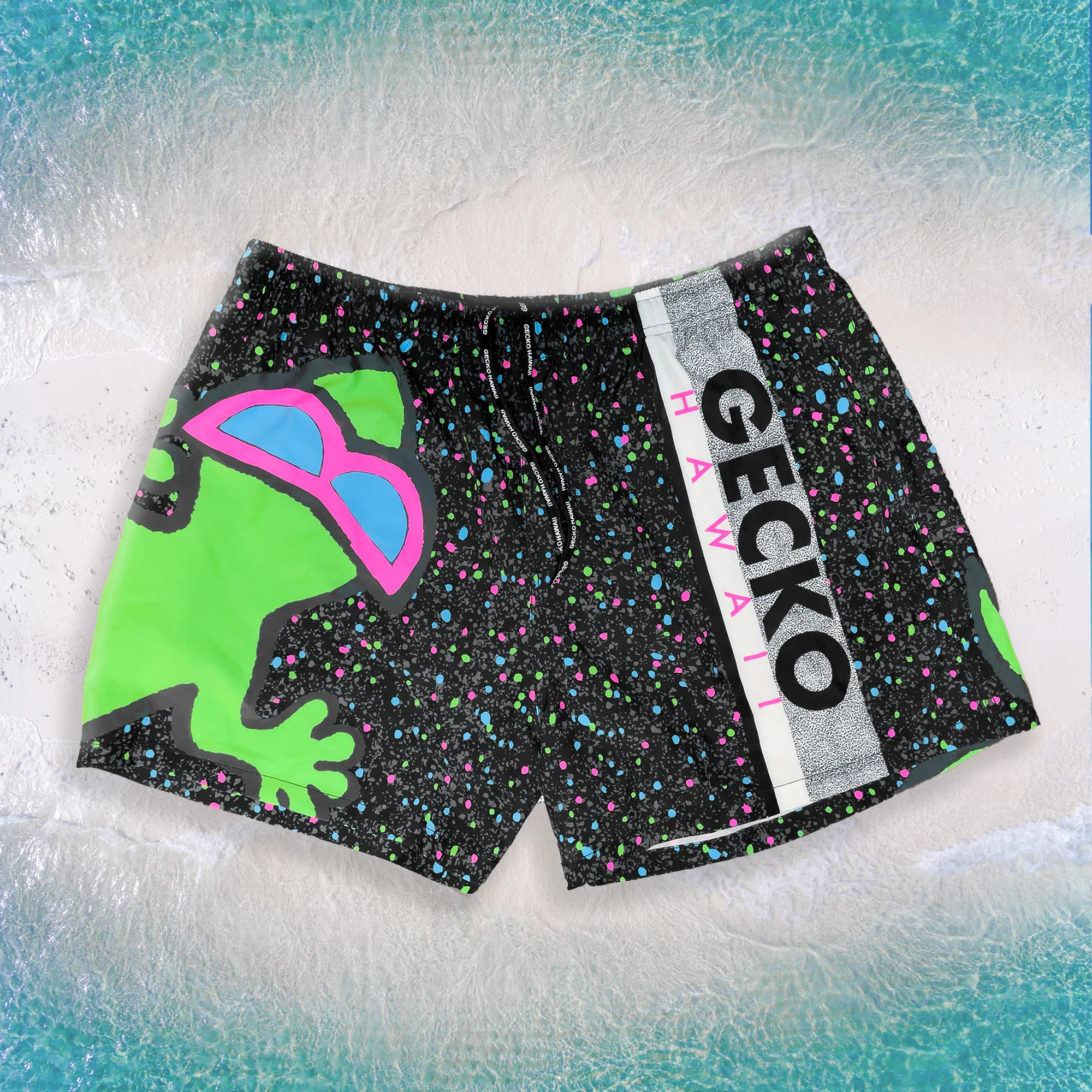 1992 Gecko Splatter Wrap Black Multiverse Volley Shorts