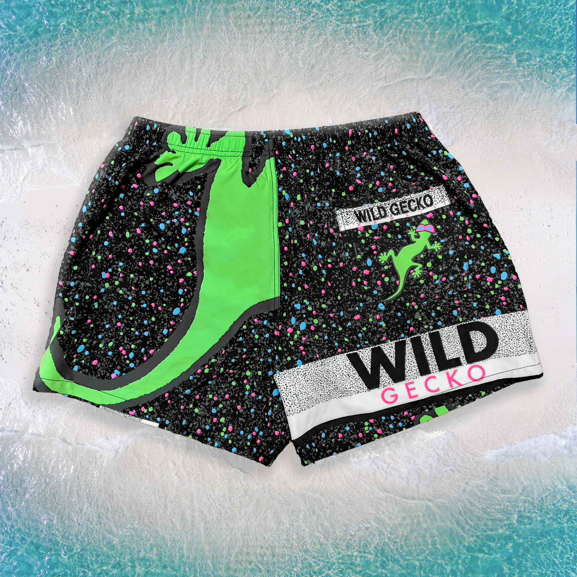 1992 Gecko Splatter Wrap Black Multiverse Volley Shorts - Image 2
