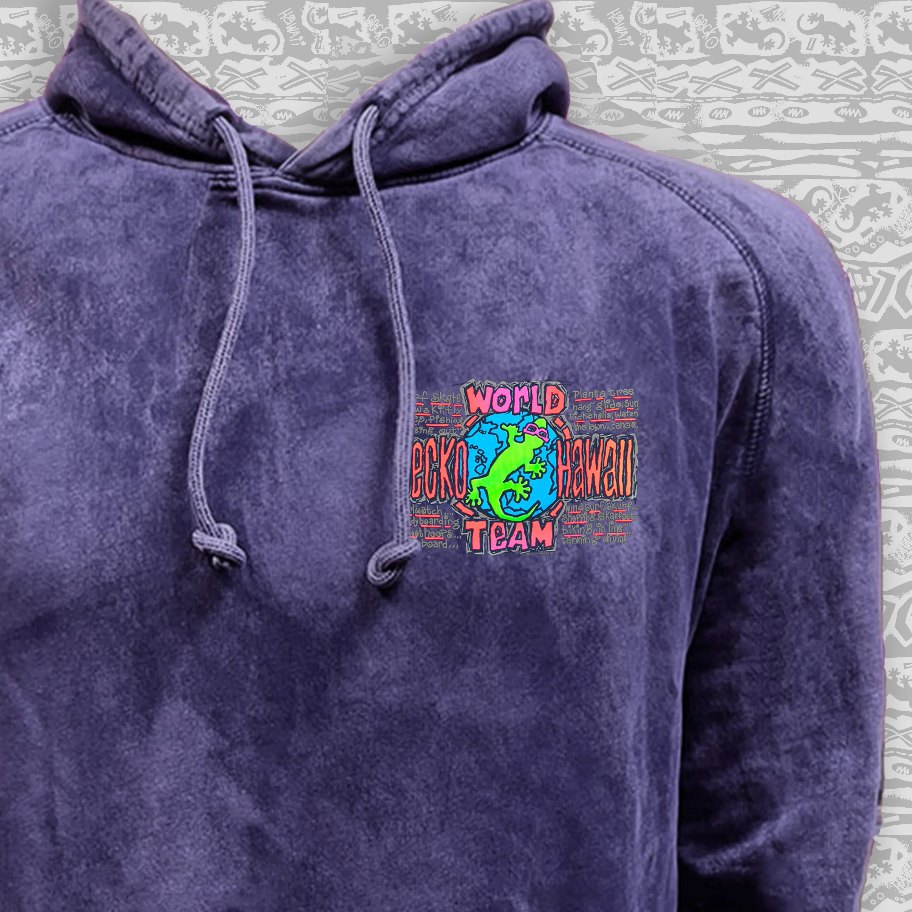 1989 Purple Acid Wash Gecko World Hoodie - Image 5