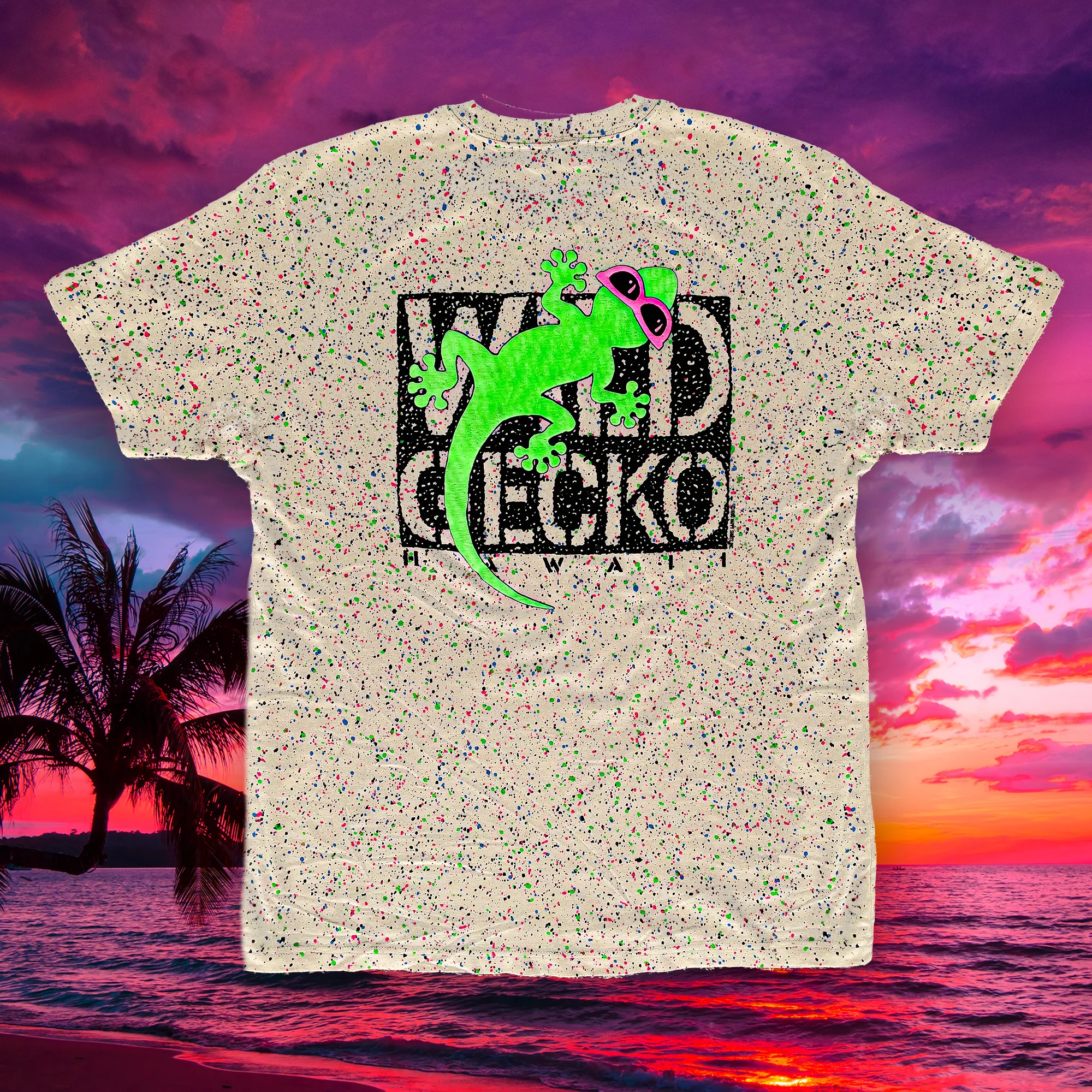 1990 Wild Gecko - Secret Glow In The Dark Splatter Bone Tee