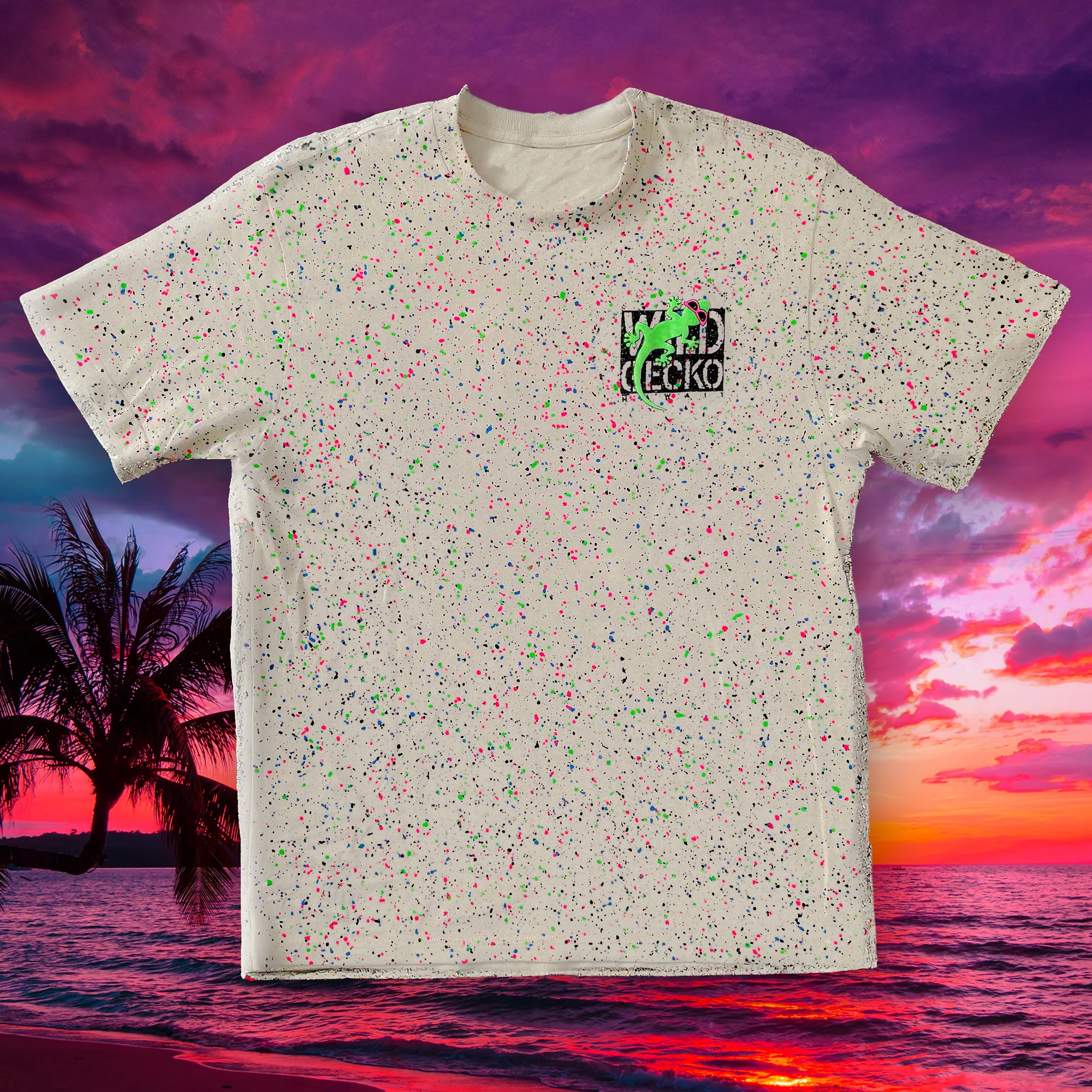 1990 Wild Gecko - Secret Glow In The Dark Splatter Bone Tee - Image 3