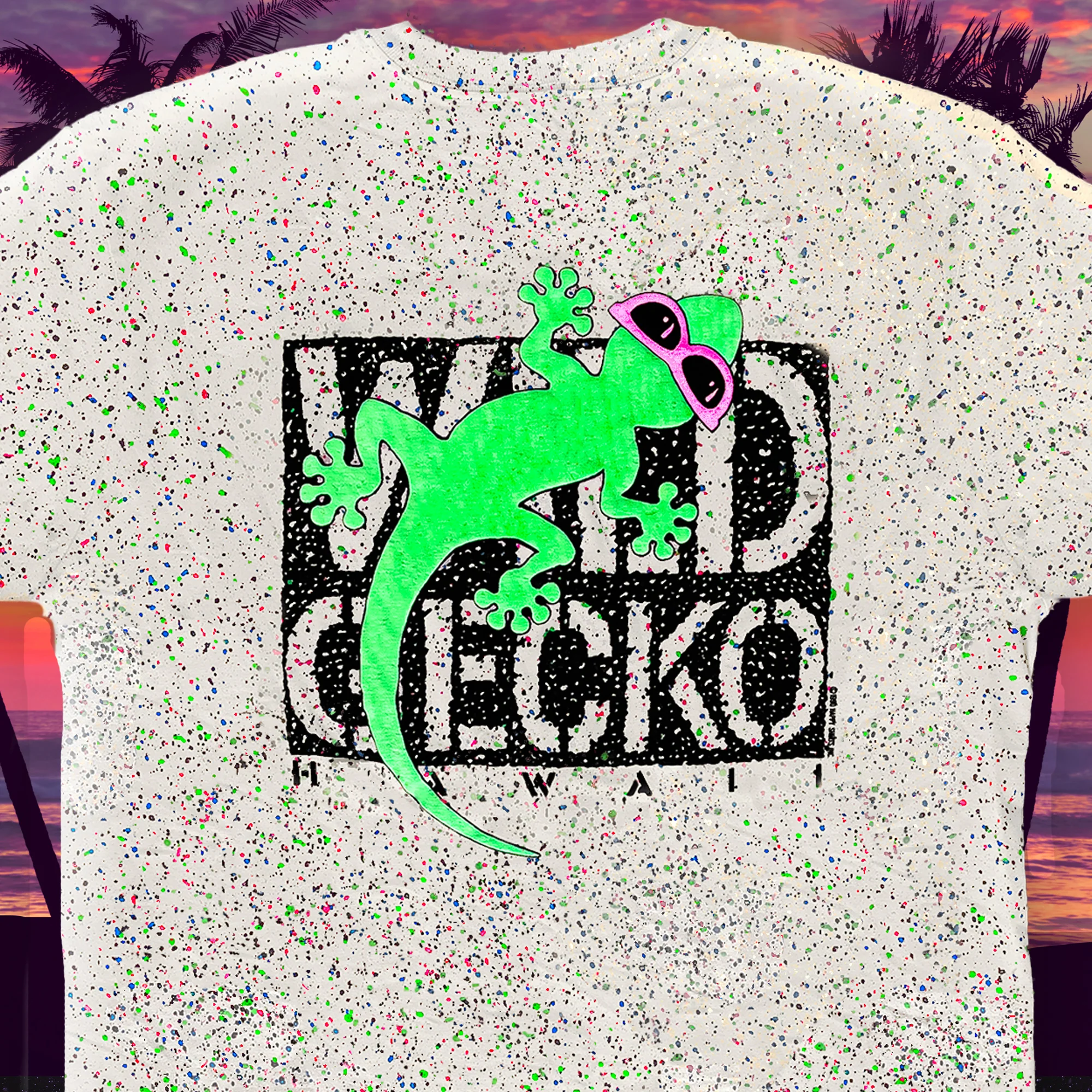 1990 Wild Gecko - Secret Glow In The Dark Splatter Bone Tee - Image 7