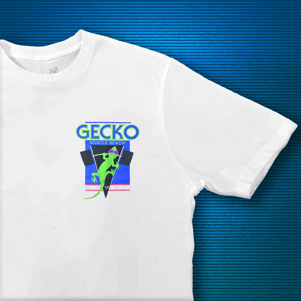 1988 Gecko Muscle Beach V2 - White Cotton Tee - Image 2
