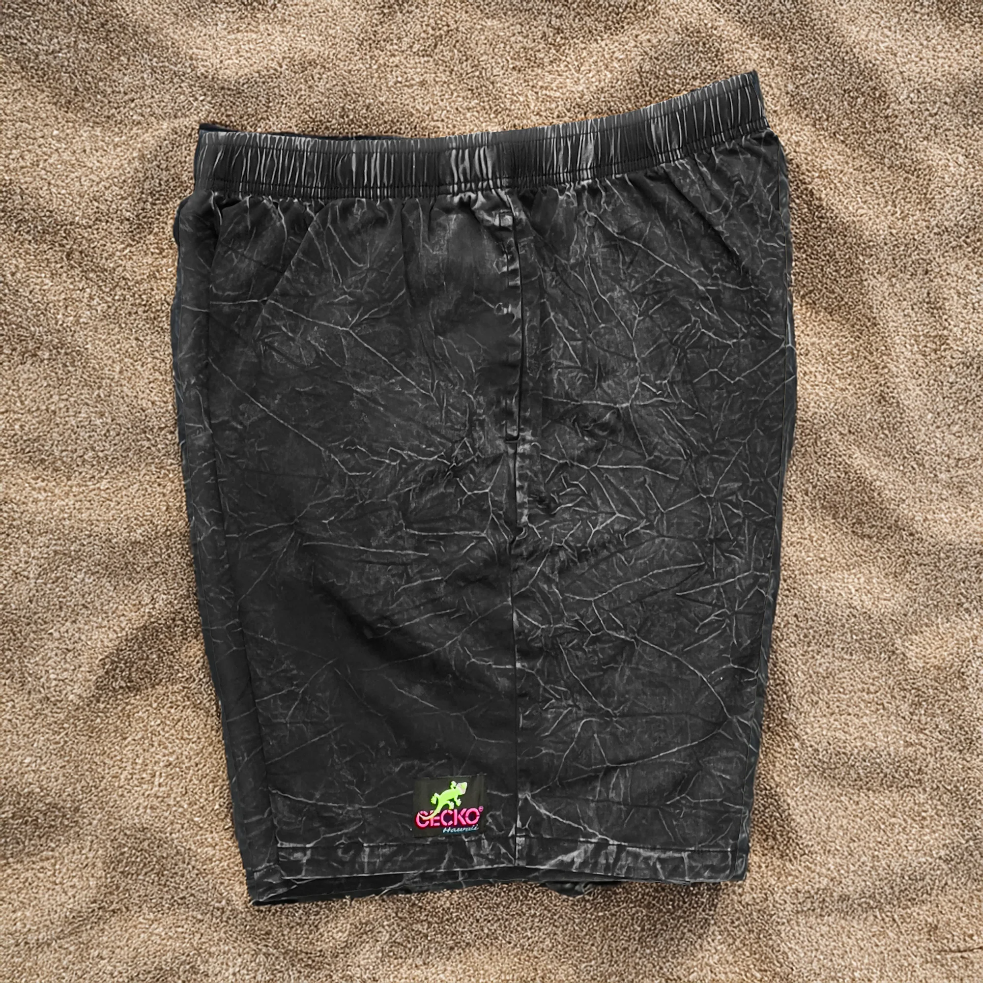 1980's Surfer Style Black Acid Wash Cotton Shorts - Image 3