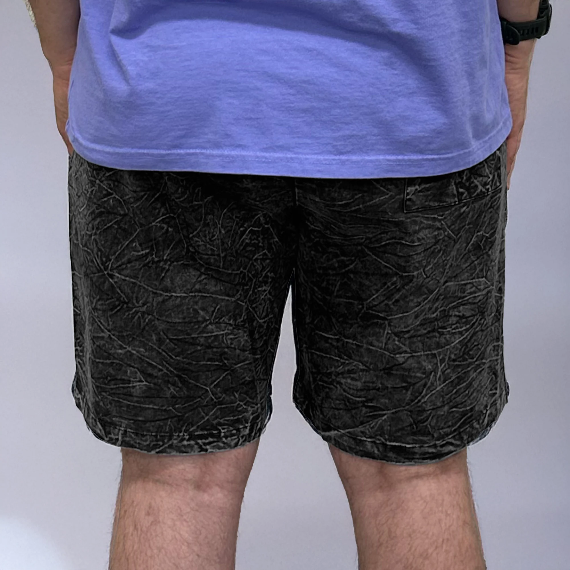 1980's Surfer Style Black Acid Wash Cotton Shorts - Image 4