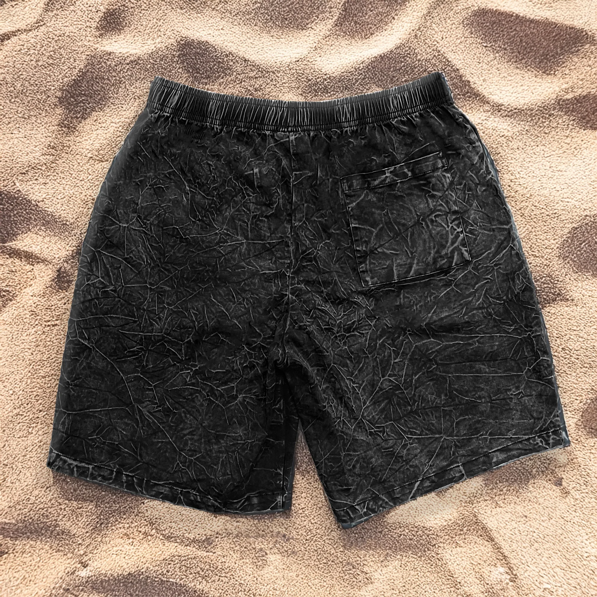 1980's Surfer Style Black Acid Wash Cotton Shorts - Image 5