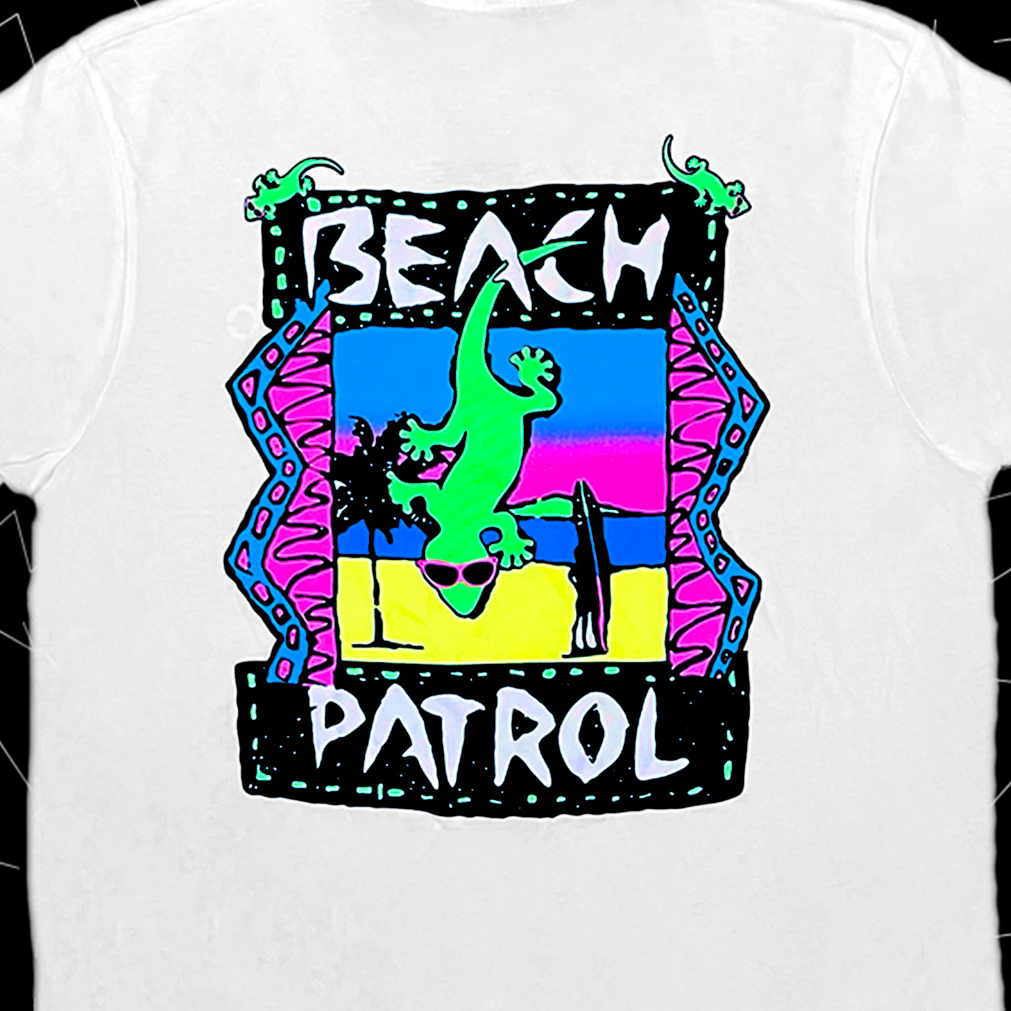 Gecko Beach Patrol - White Cotton Tee - Image 5