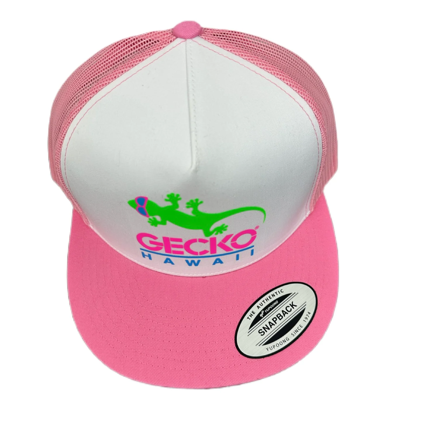 Gecko Flexfit Snapback Trucker Hat Bubblegum Pink - Image 2