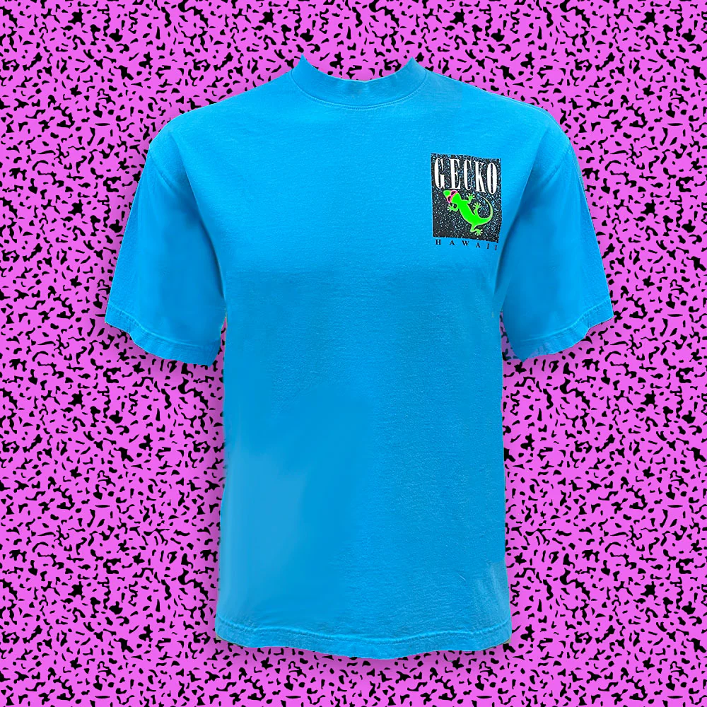 Gecko Marble - 1980s Neon Blue Razz (SINGLE STITCH NECK TEE) - Image 2