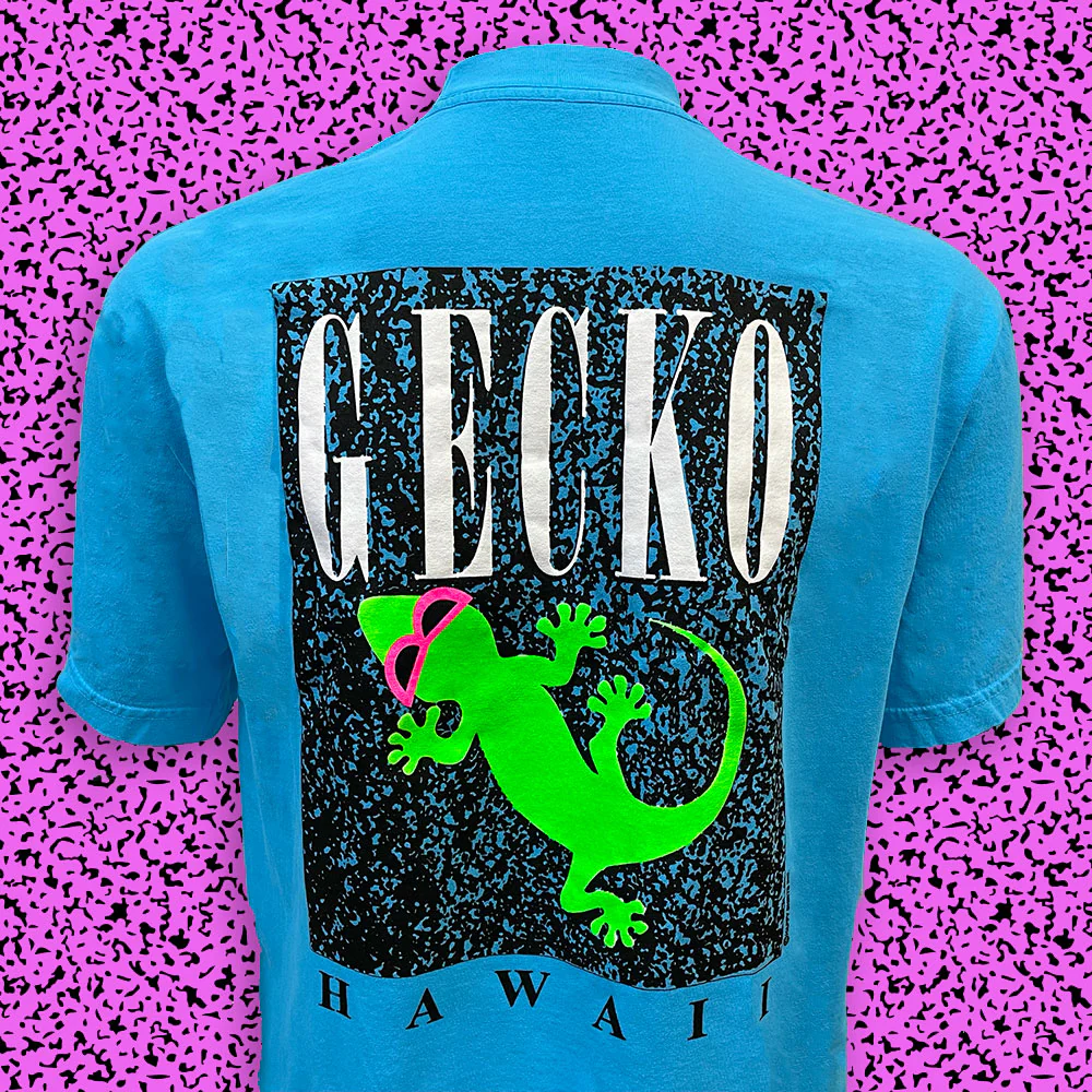 Gecko Marble - 1980s Neon Blue Razz (SINGLE STITCH NECK TEE) - Image 4