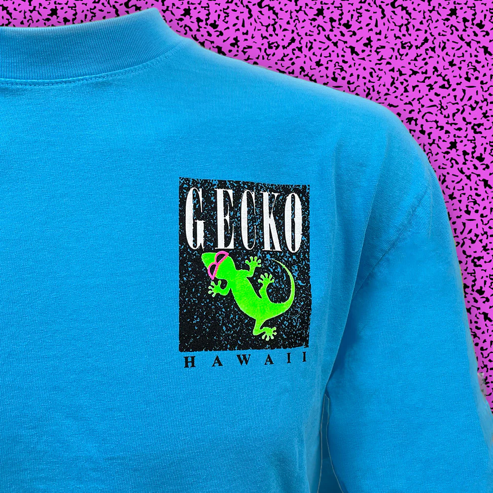 Gecko Marble - 1980s Neon Blue Razz (SINGLE STITCH NECK TEE) - Image 6