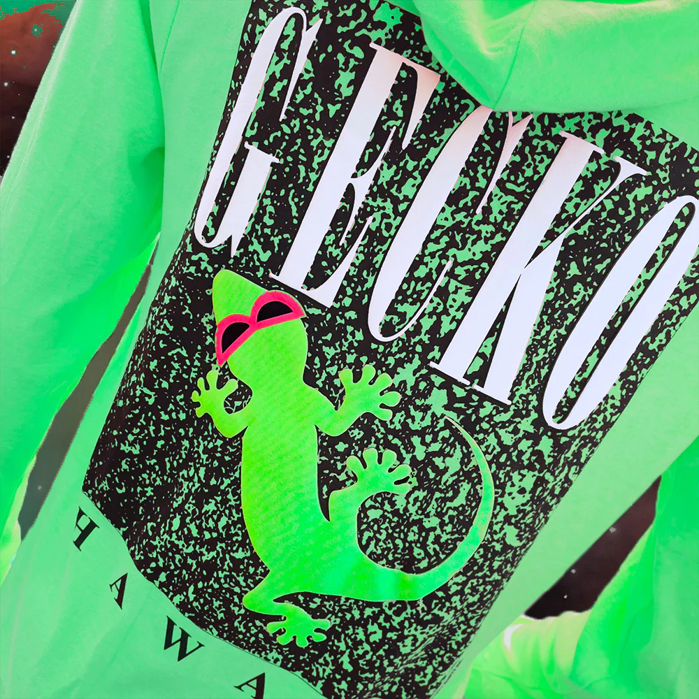 Gecko Marble 1980's Neon Green HoodTEE V2 - Image 3