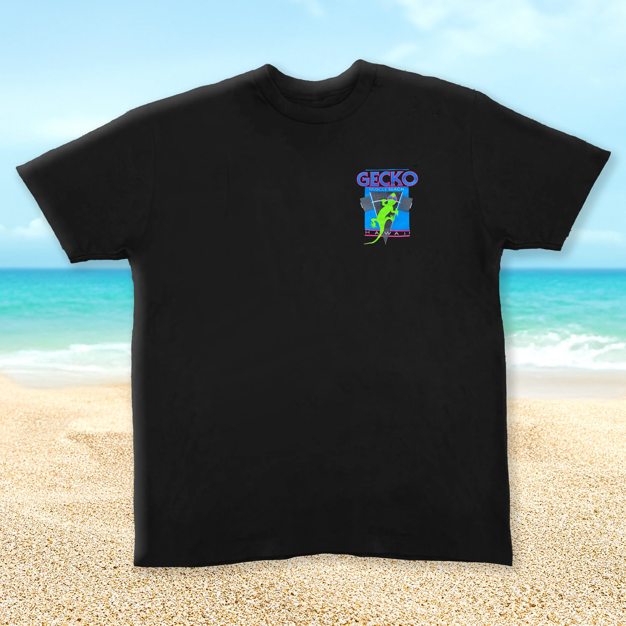 Gecko Muscle Beach Black Cotton Tee - Image 2