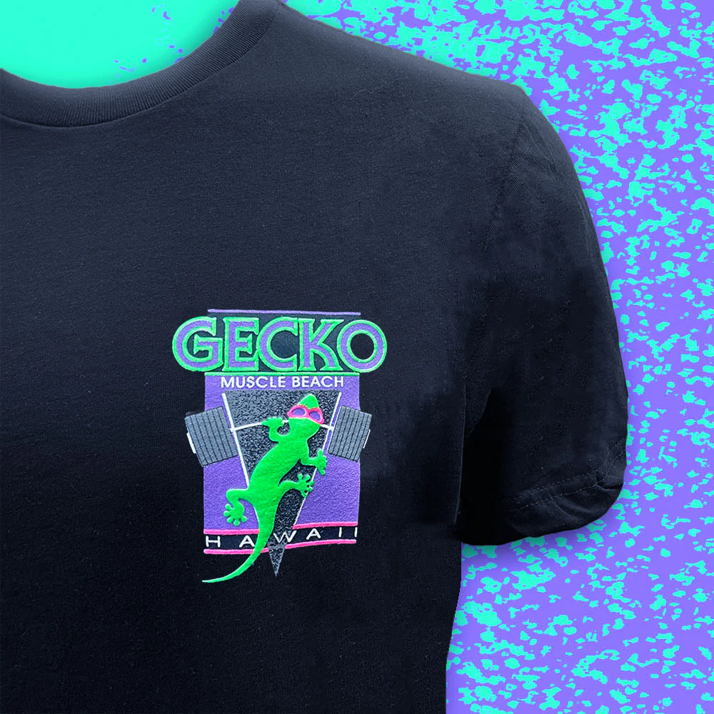 Gecko Muscle Beach V2 1988 Black Tee - Image 3
