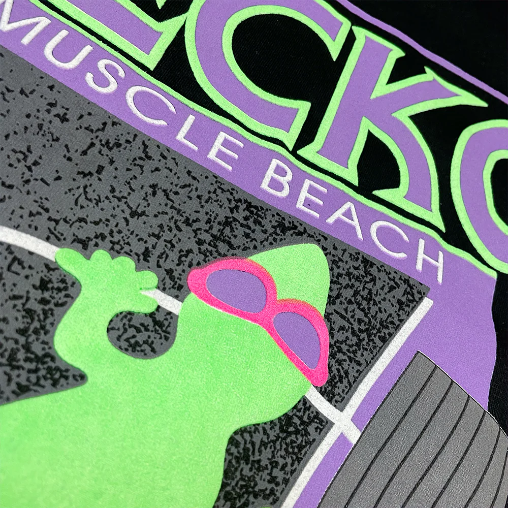 Gecko Muscle Beach V2 1988 Black Tee - Image 4