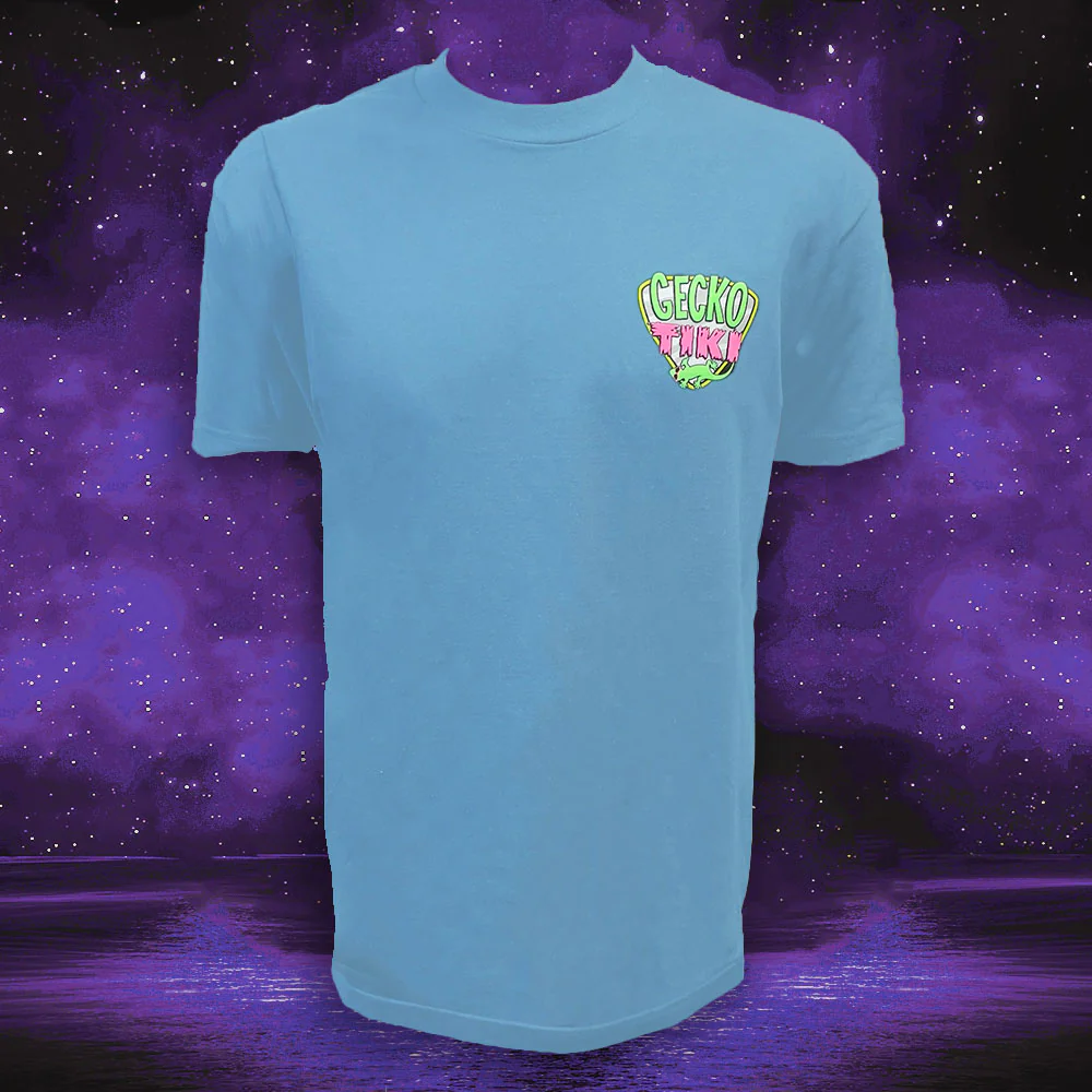 Gecko Space Tiki: 1980's Soft Blue Tee - Image 2