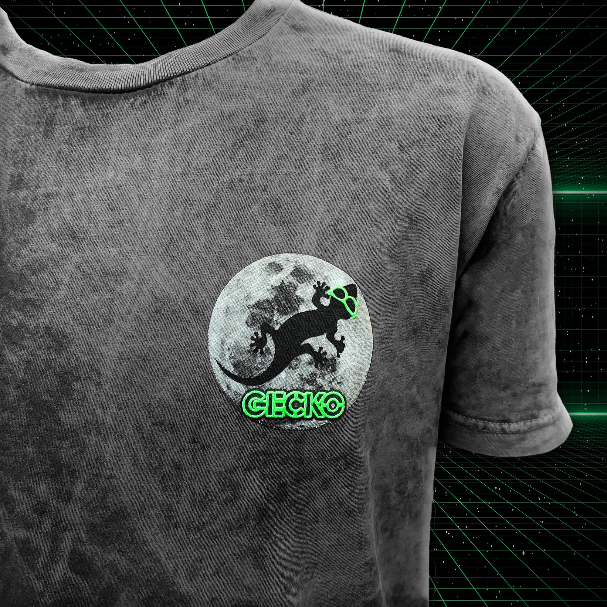 Gecko Super Moon Black Acid Wash Tee - Glow In The Dark - Image 4