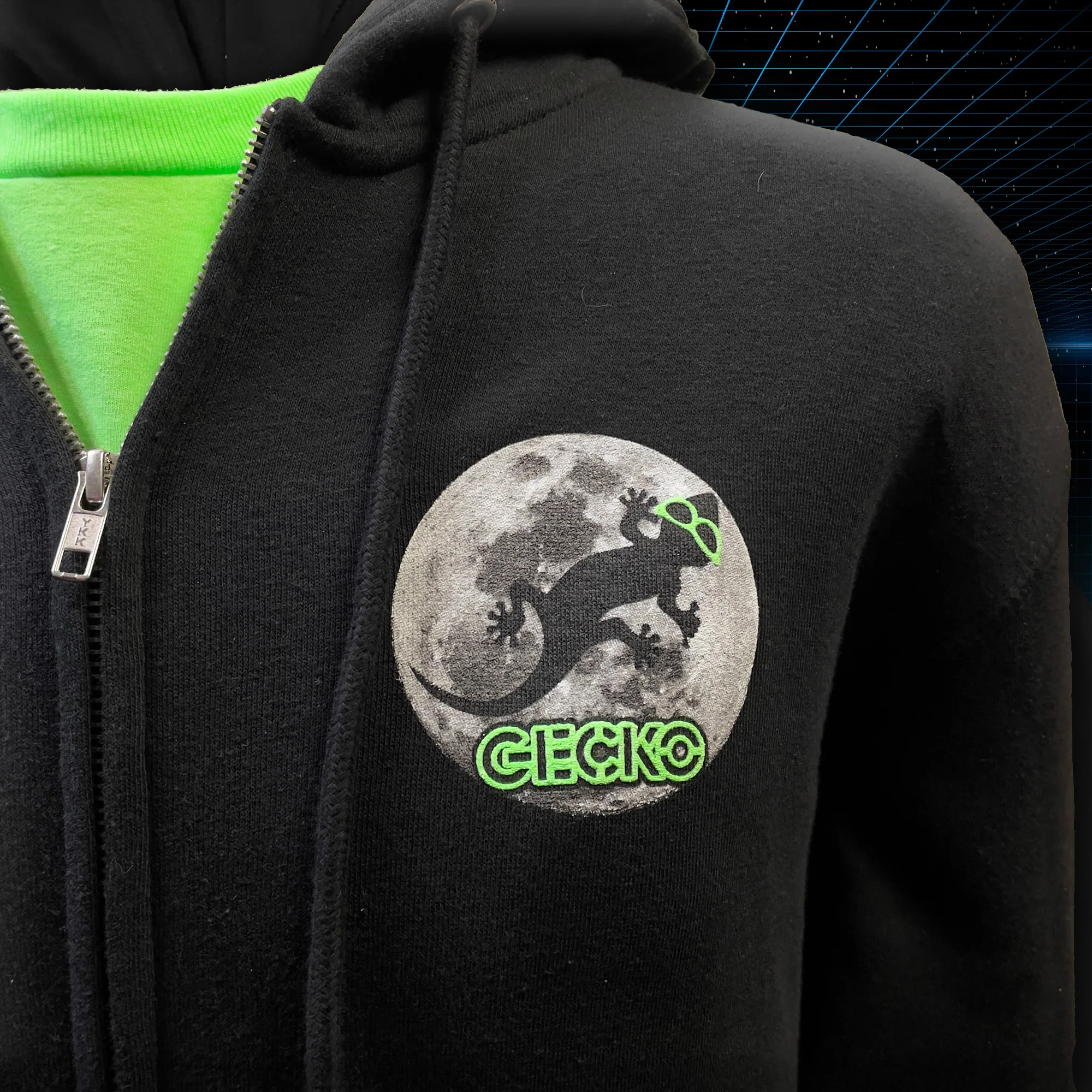 Gecko Super Moon - Zip Hoodie Black/Glow - Image 2