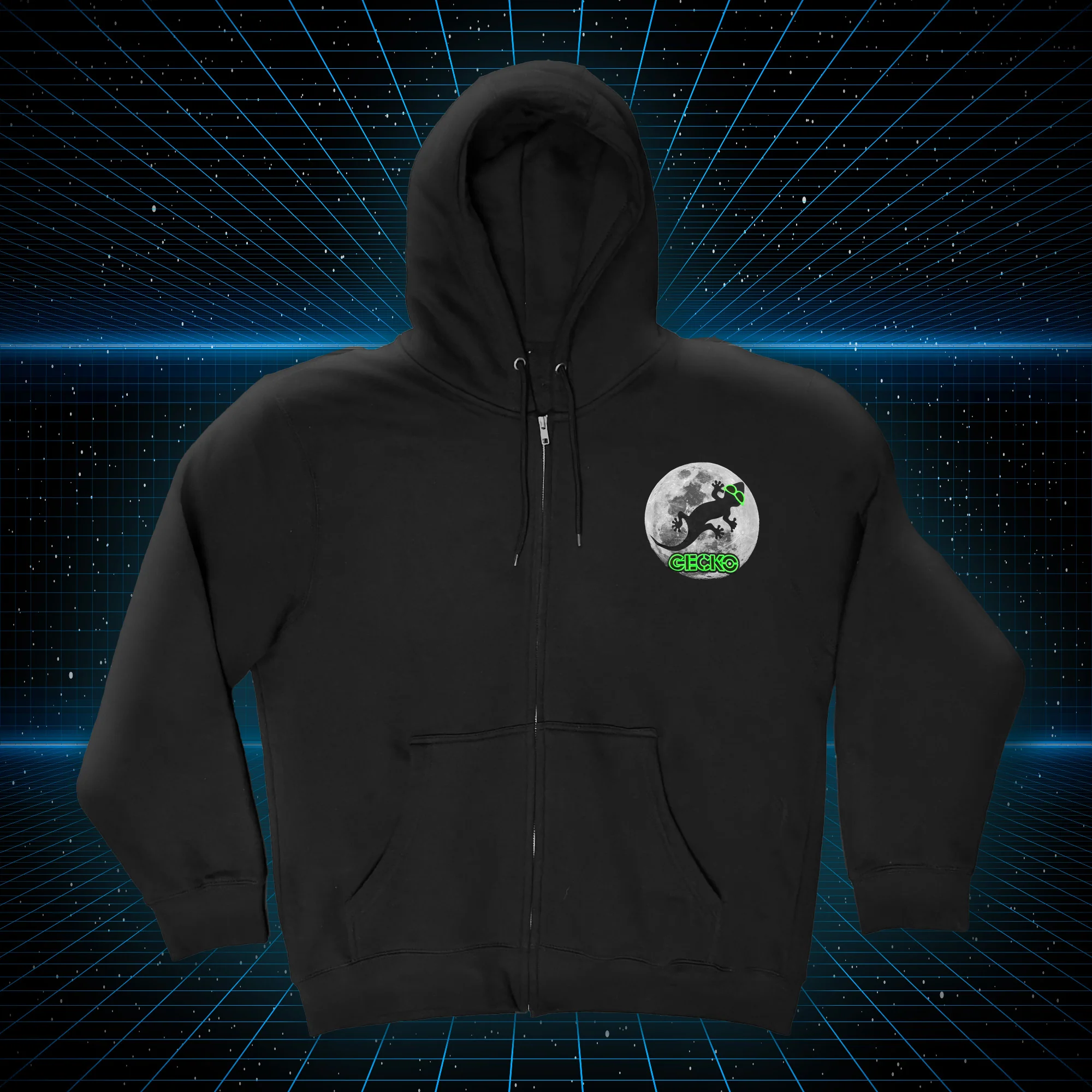 Gecko Super Moon - Zip Hoodie Black/Glow - Image 4