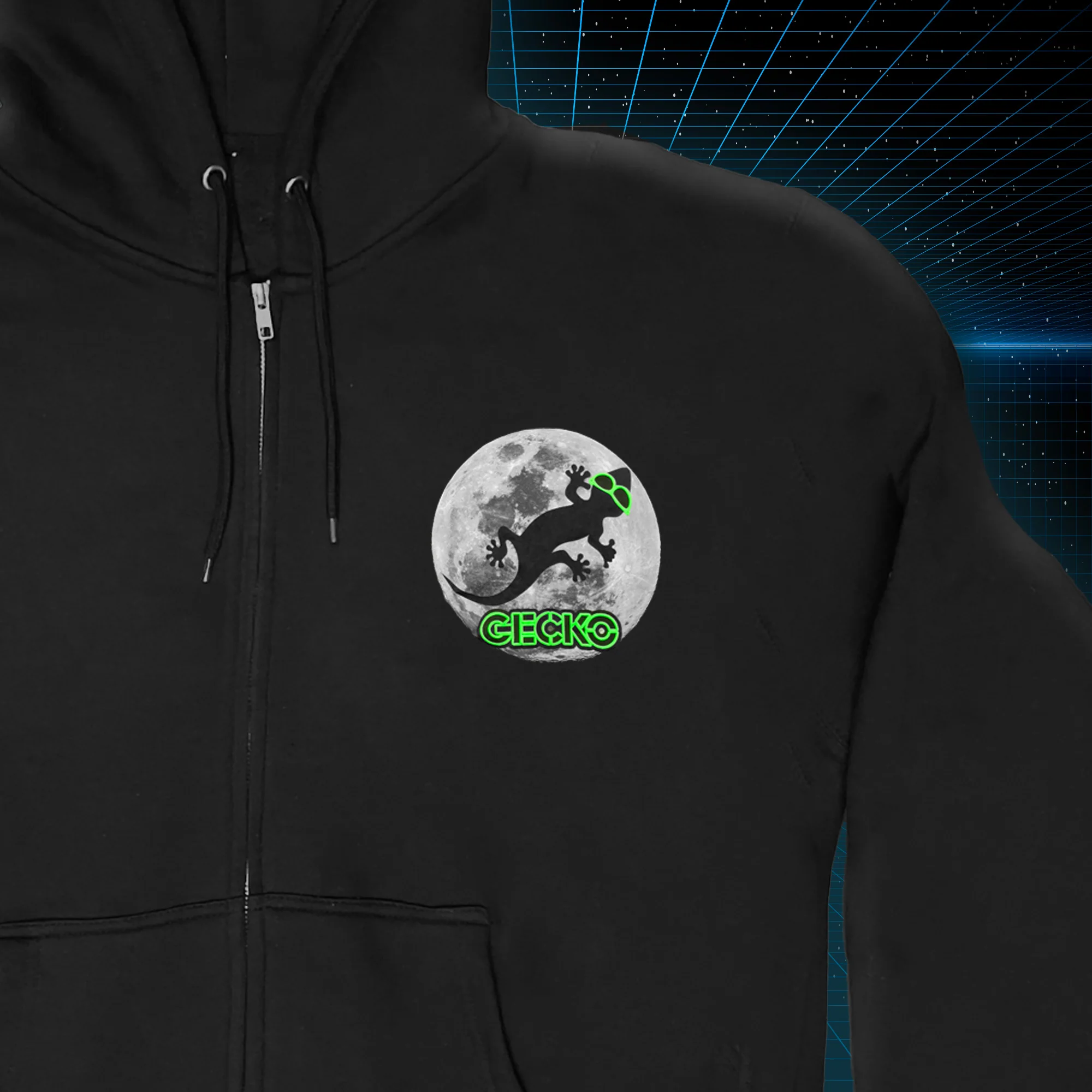 Gecko Super Moon - Zip Hoodie Black/Glow - Image 6