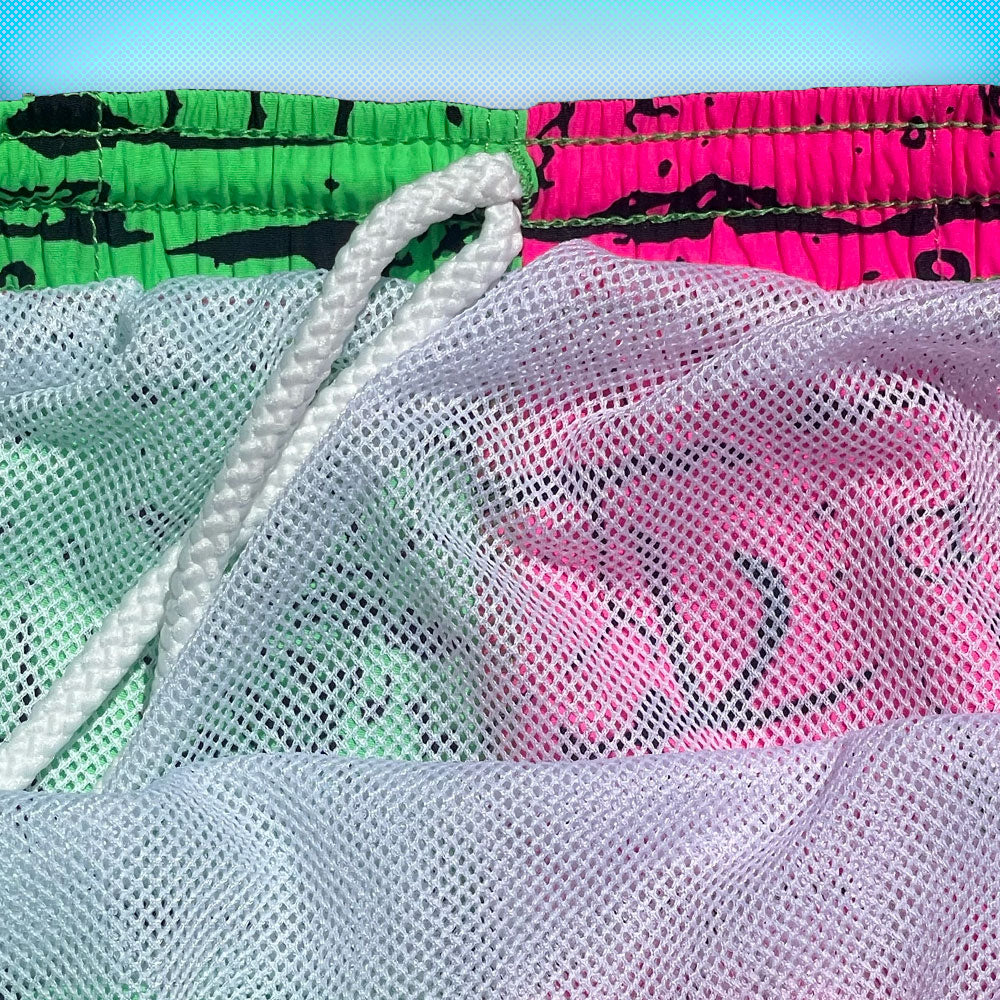 Gecko Wall - Neon Pink/Green Split Volley Shorts - Image 5