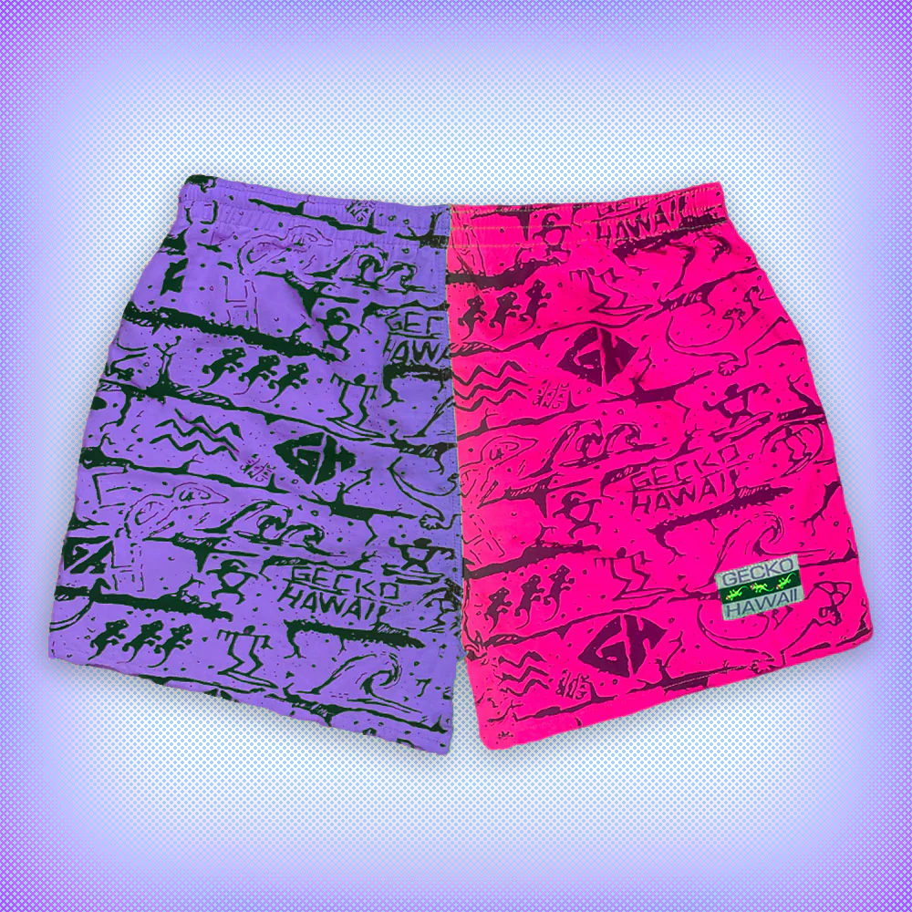 Gecko Wall - Neon Pink/Purple Split Volley Shorts - Image 2