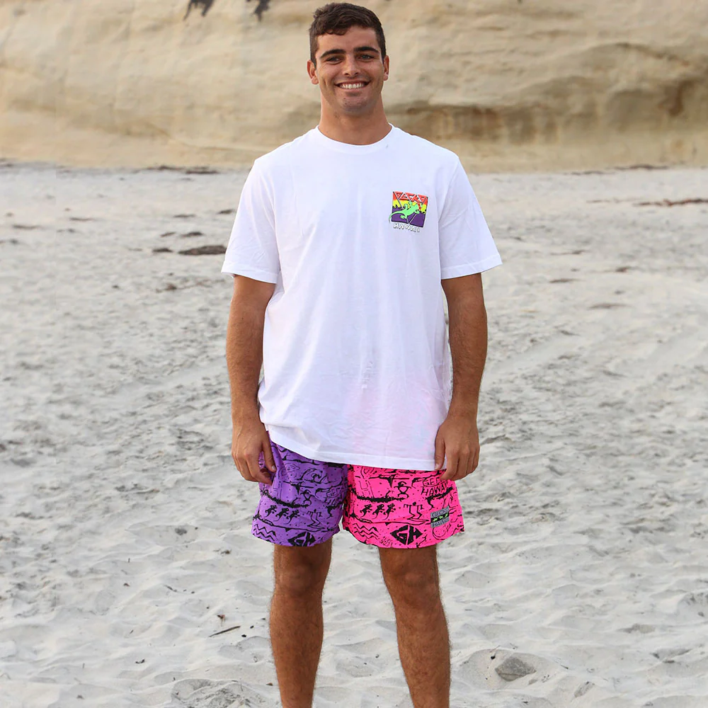 Gecko Wall - Neon Pink/Purple Split Volley Shorts - Image 3