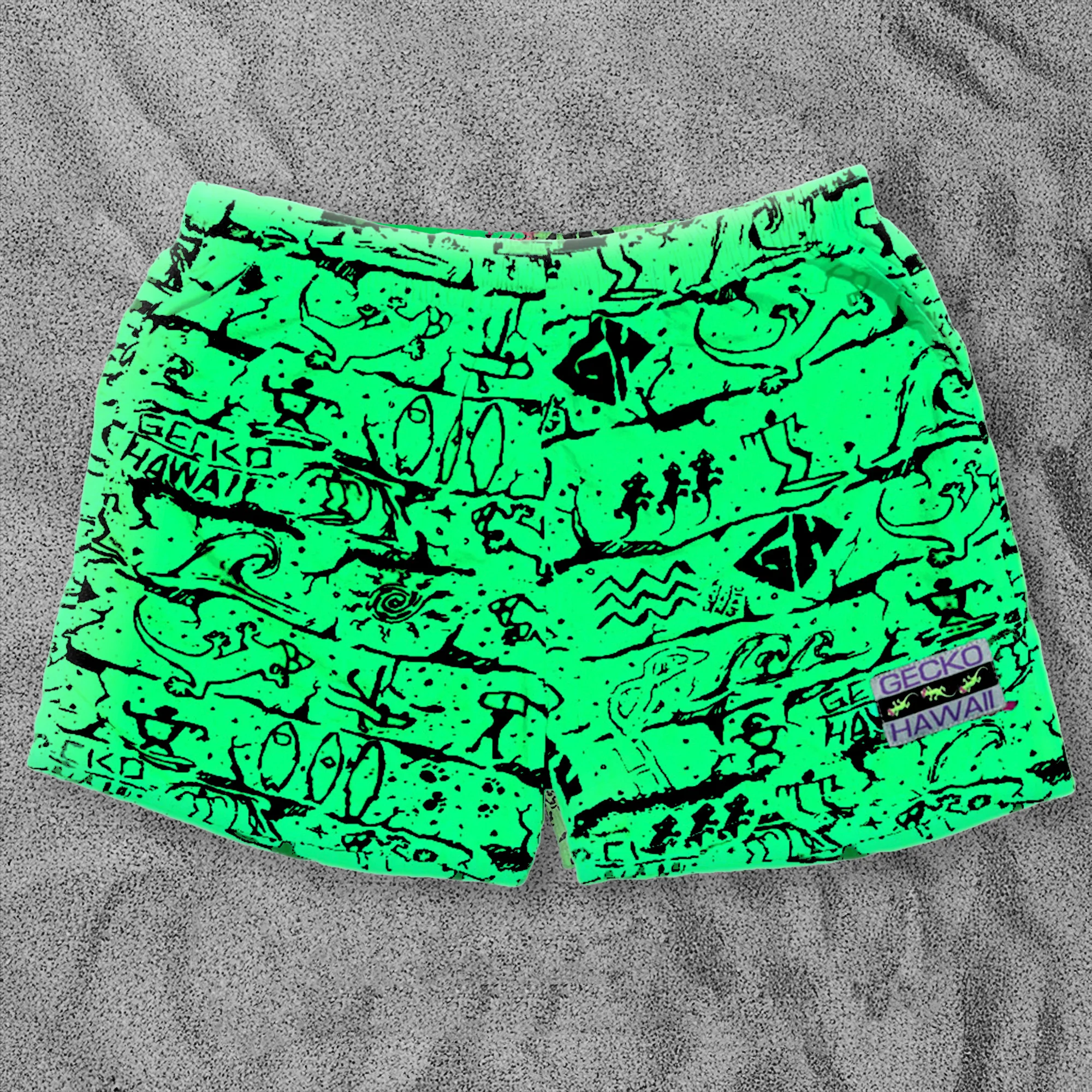 Iconic Gecko Wall Neon Green Volley Shorts