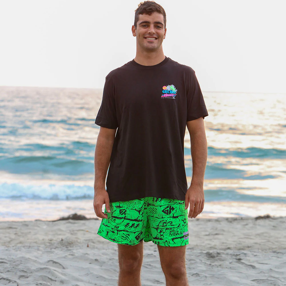Iconic Gecko Wall Neon Green Volley Shorts - Image 2