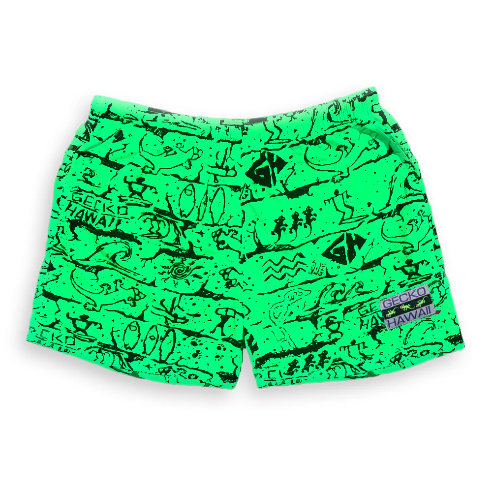 Iconic Gecko Wall Neon Green Volley Shorts - Image 4