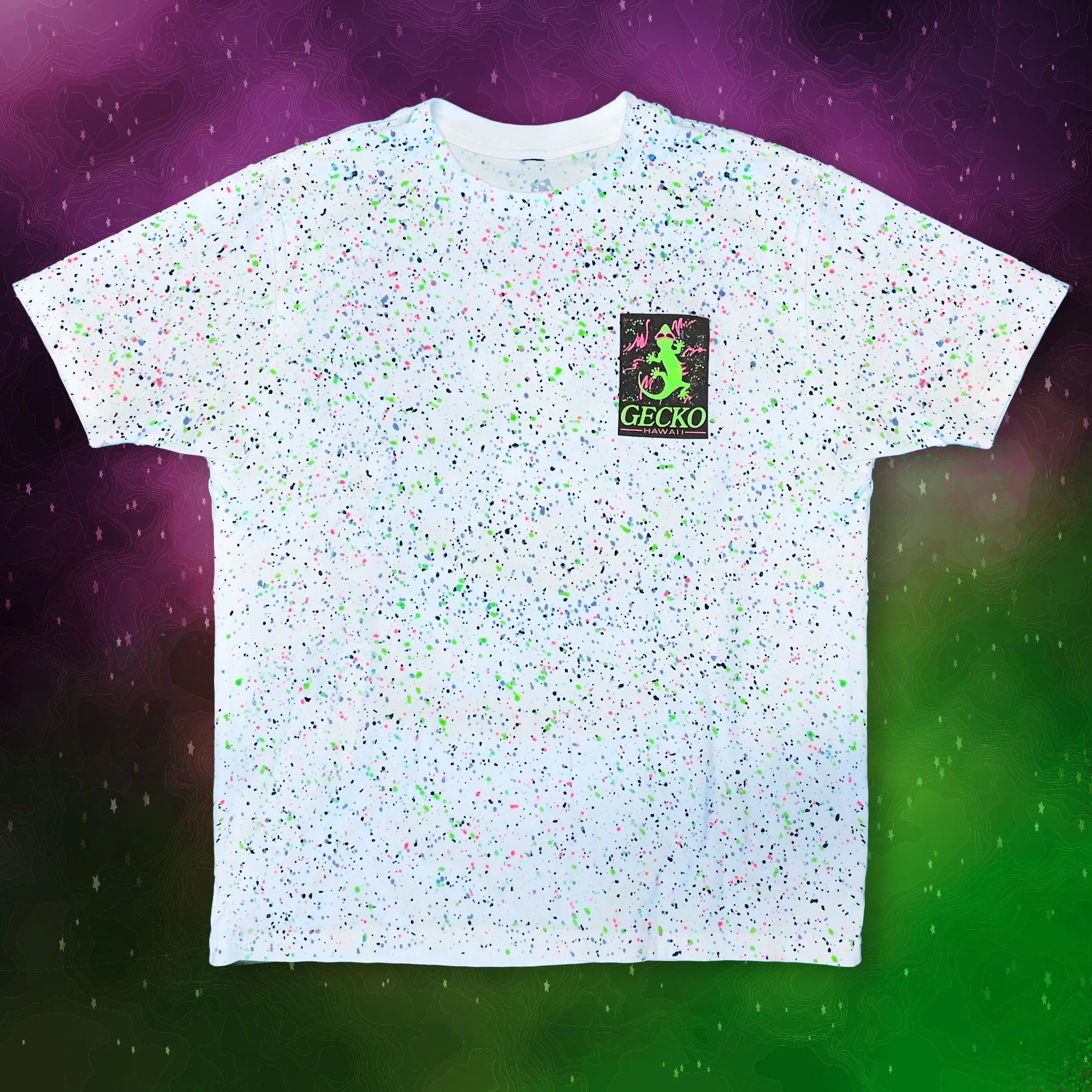 Limited Edition Space Gecko Glow In The Dark Splatter White Tee - Image 5
