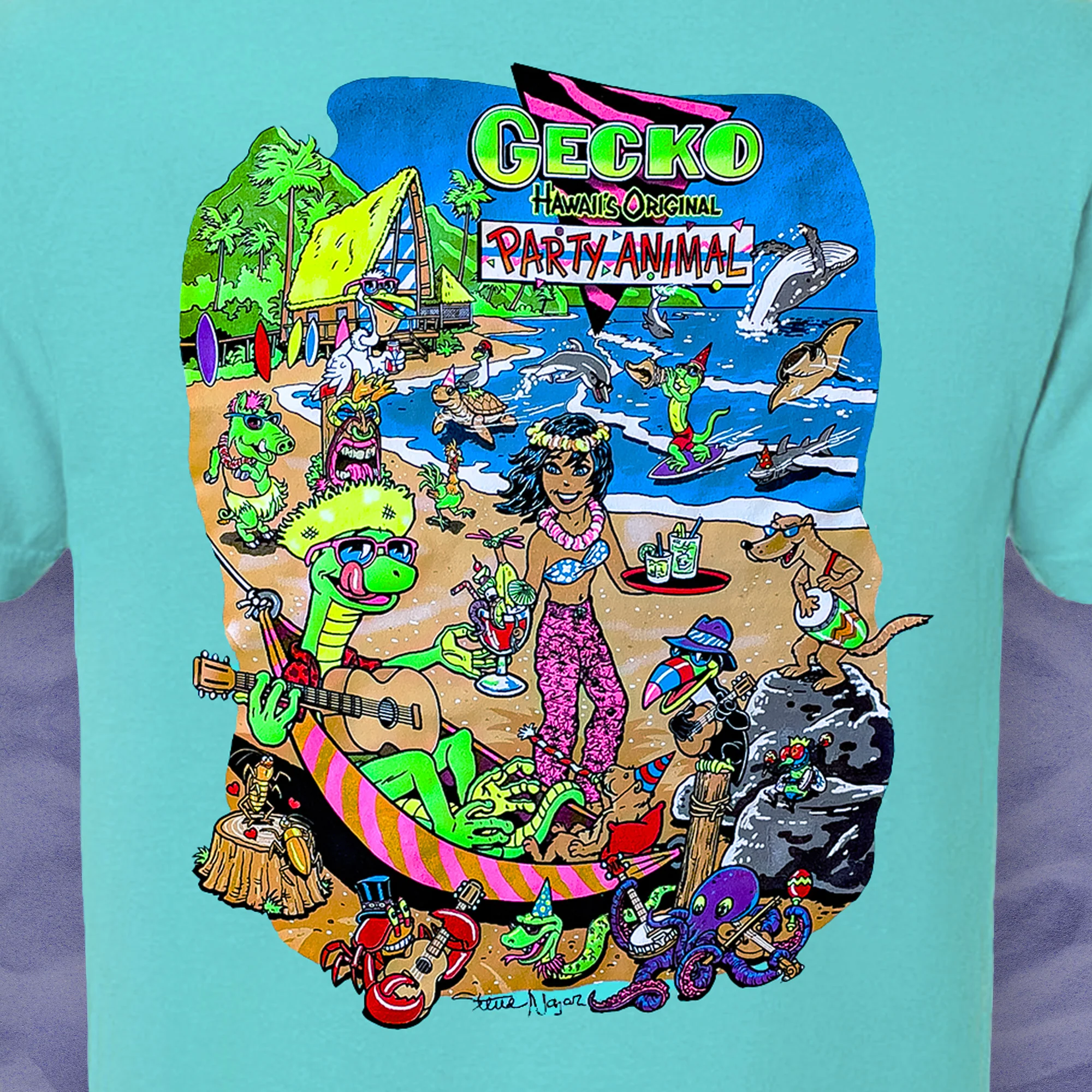 Original Party Animal - 1980's Surfside Cyan Pigment Dyed Tee - Image 3