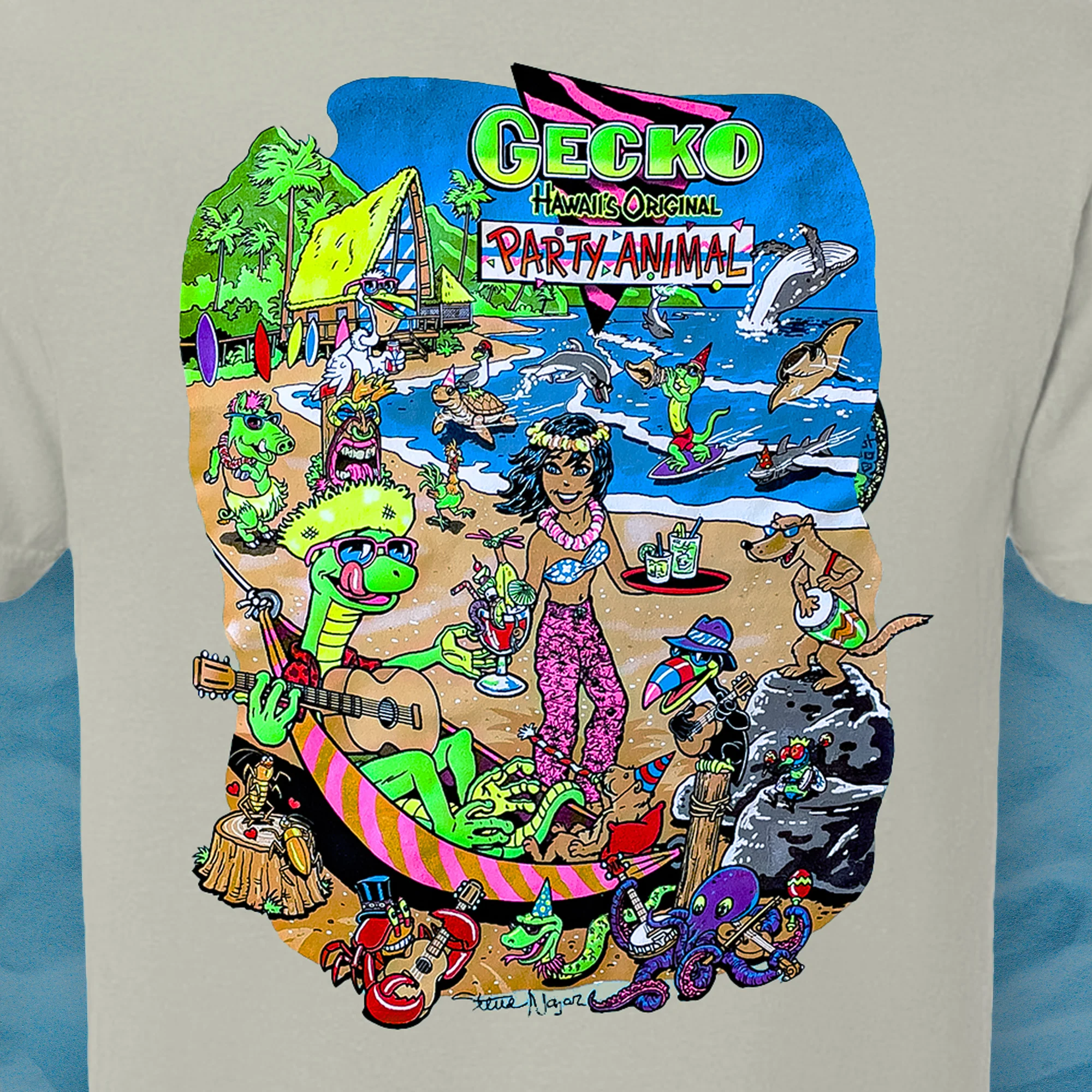 Original Party Animal - Gecko X Nazar Natural Off-White Beefy Tee - Image 3