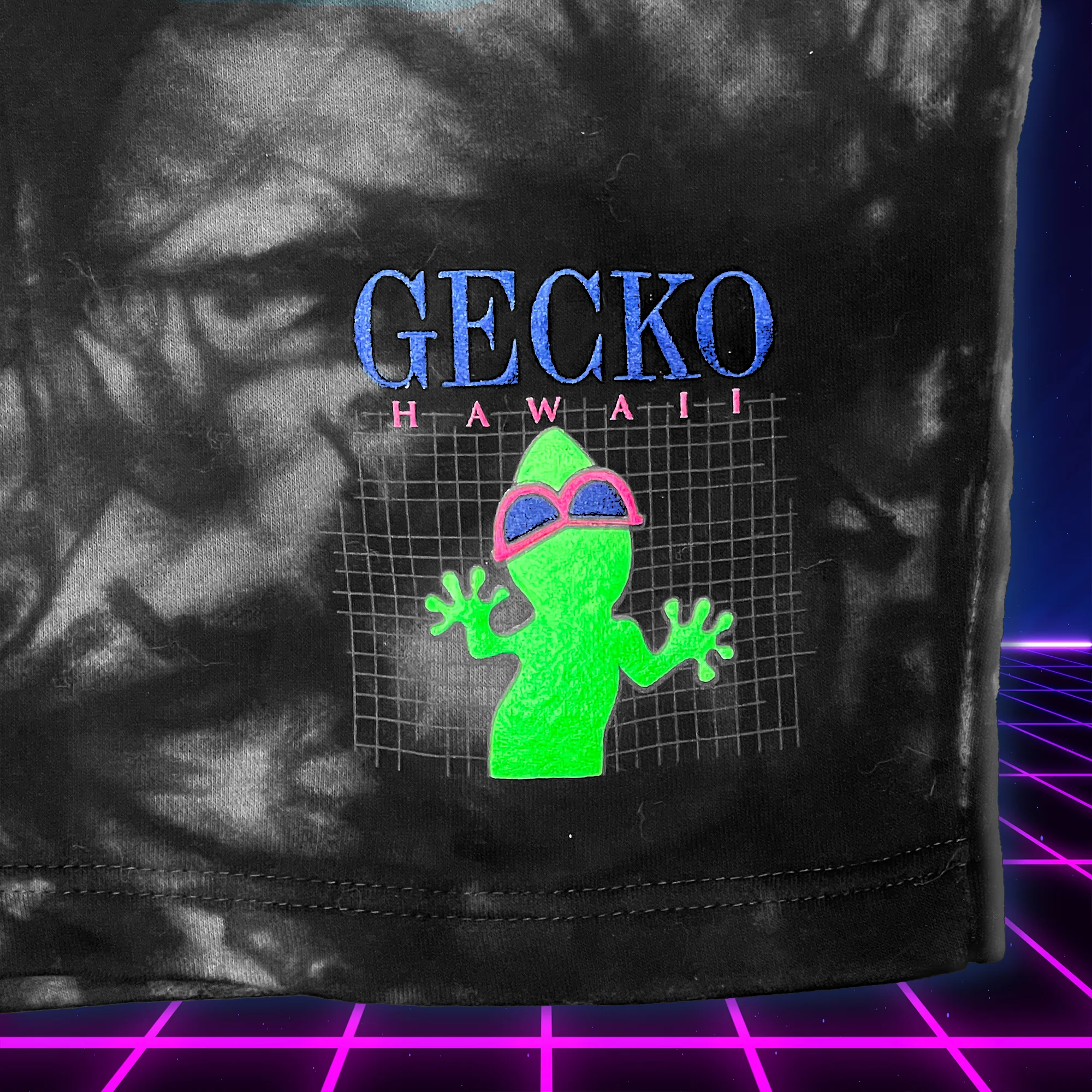 Gecko Grid Black Tie-Dye Fleece Shorts - Image 3