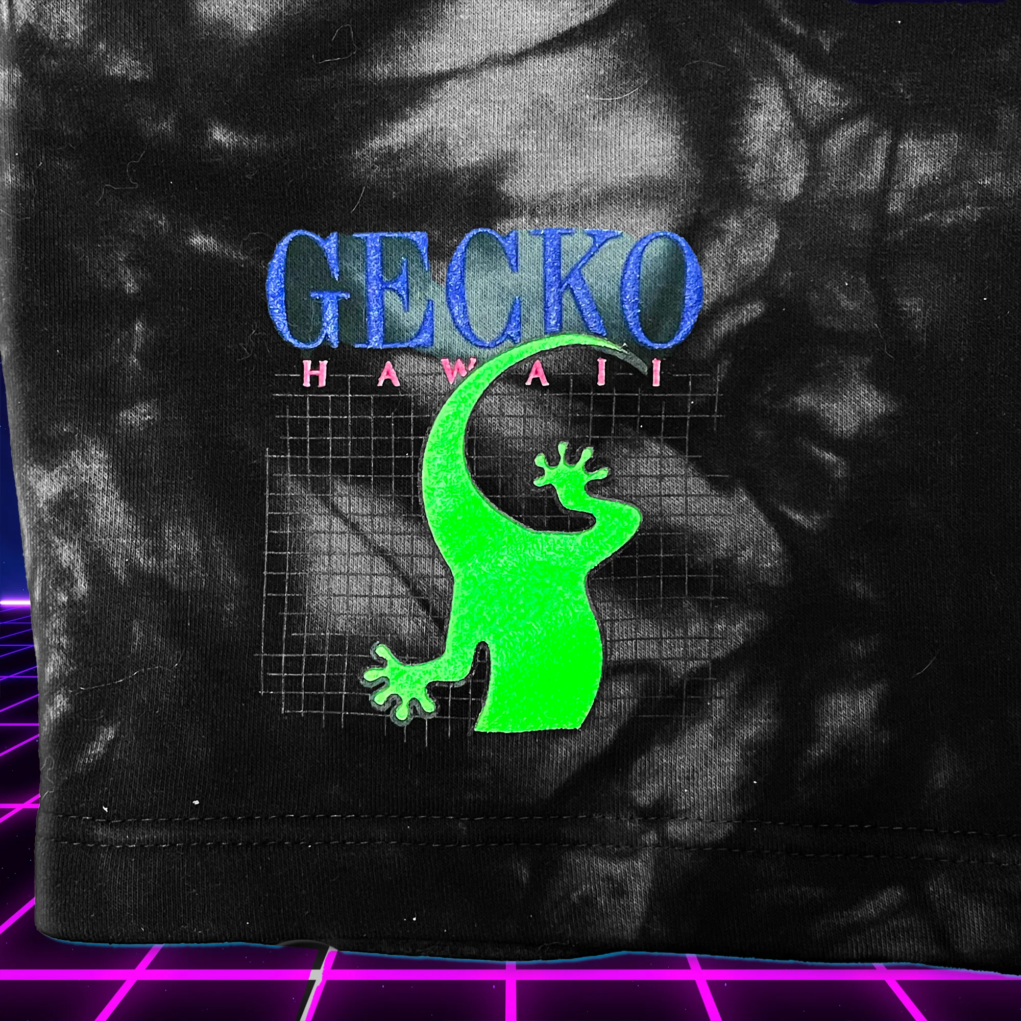 Gecko Grid Black Tie-Dye Fleece Shorts - Image 4