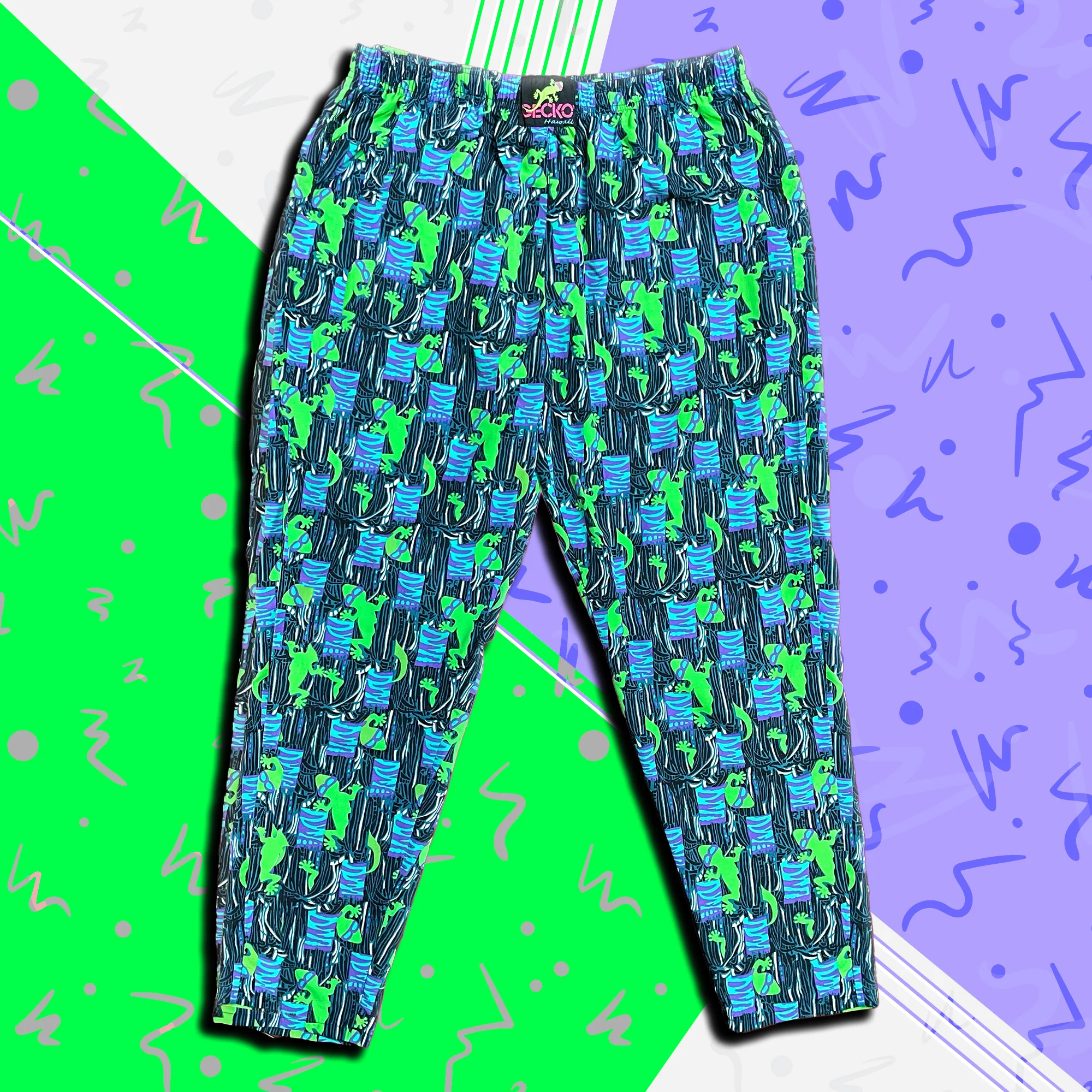 1988 ORIGINAL Cotton Jungle Beach Pants - Jade/Purple - Image 4